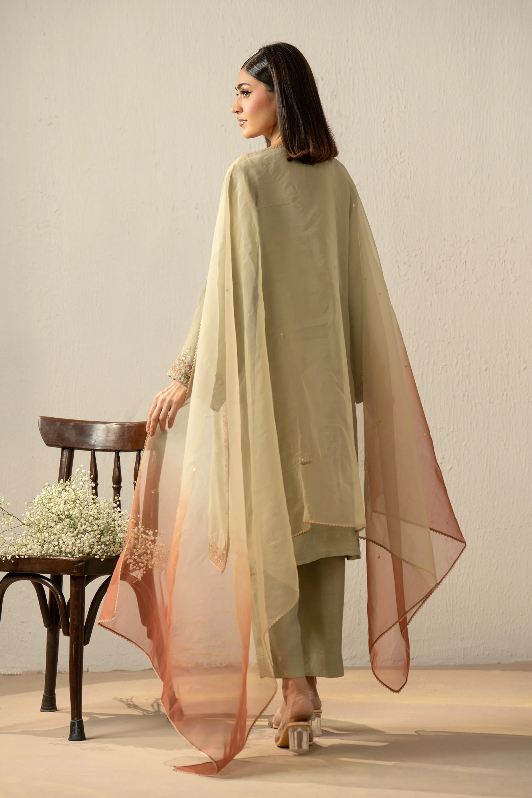 EMBROIDERED RAW SILK STITCHED 3 PIECE SUIT - Image 3