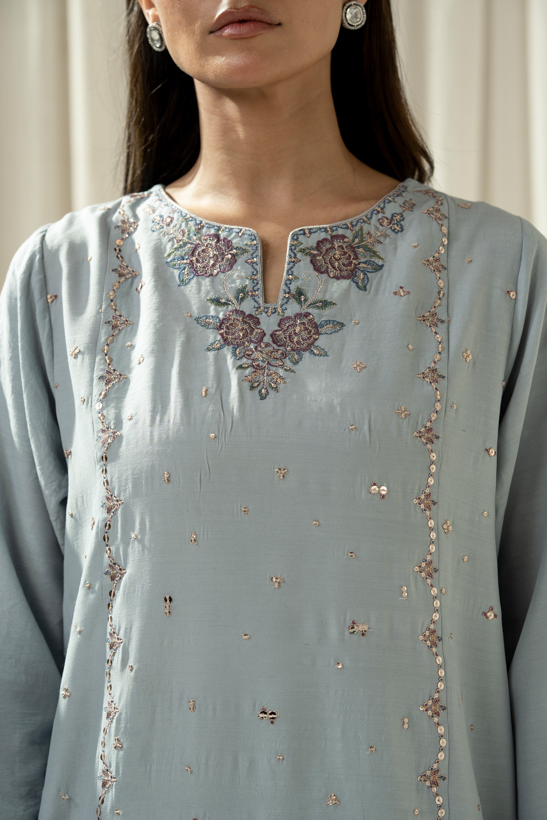 EMBROIDERED RAW SILK STITCHED 3 PIECE SUIT - Image 2