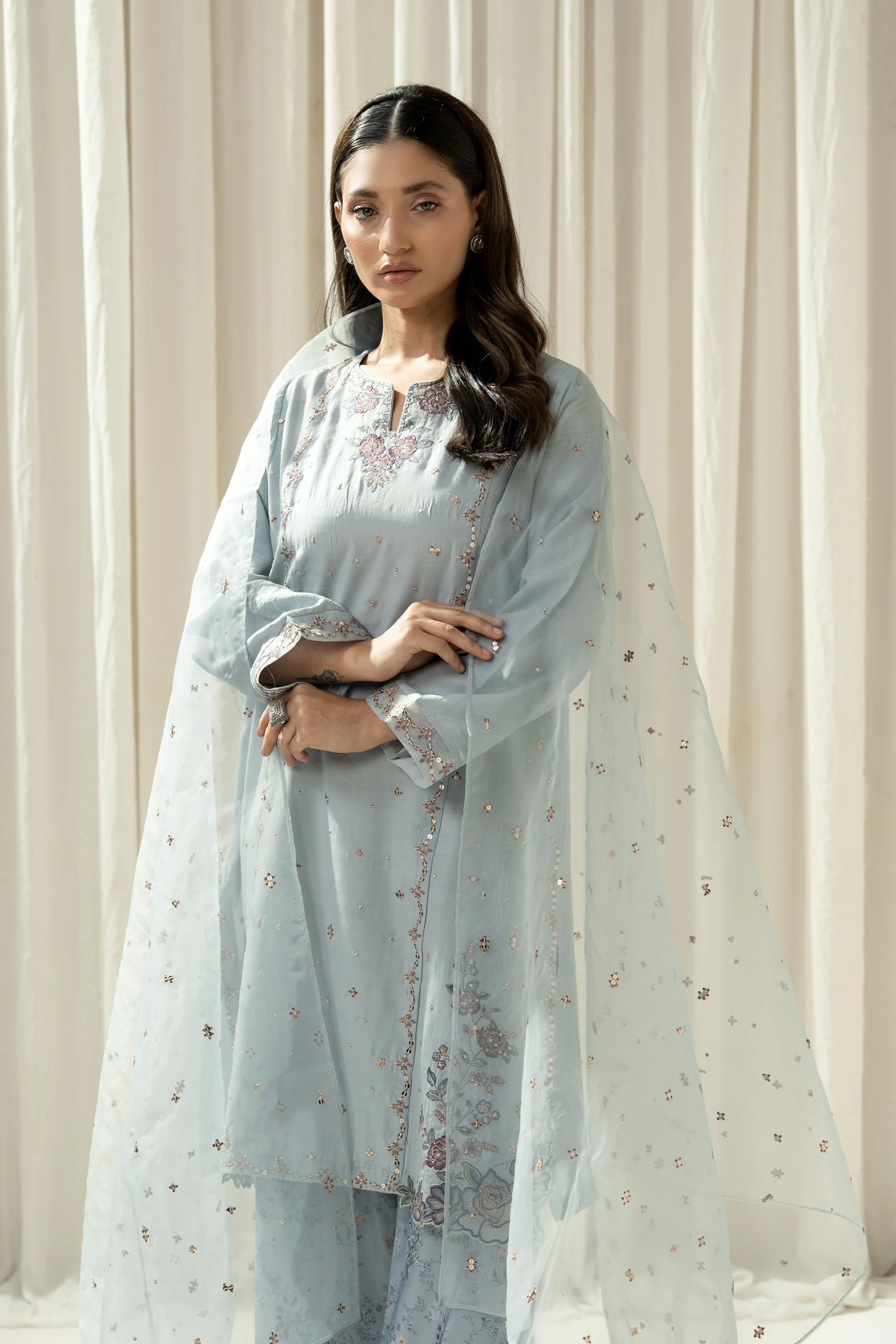 EMBROIDERED RAW SILK STITCHED 3 PIECE SUIT - Image 6