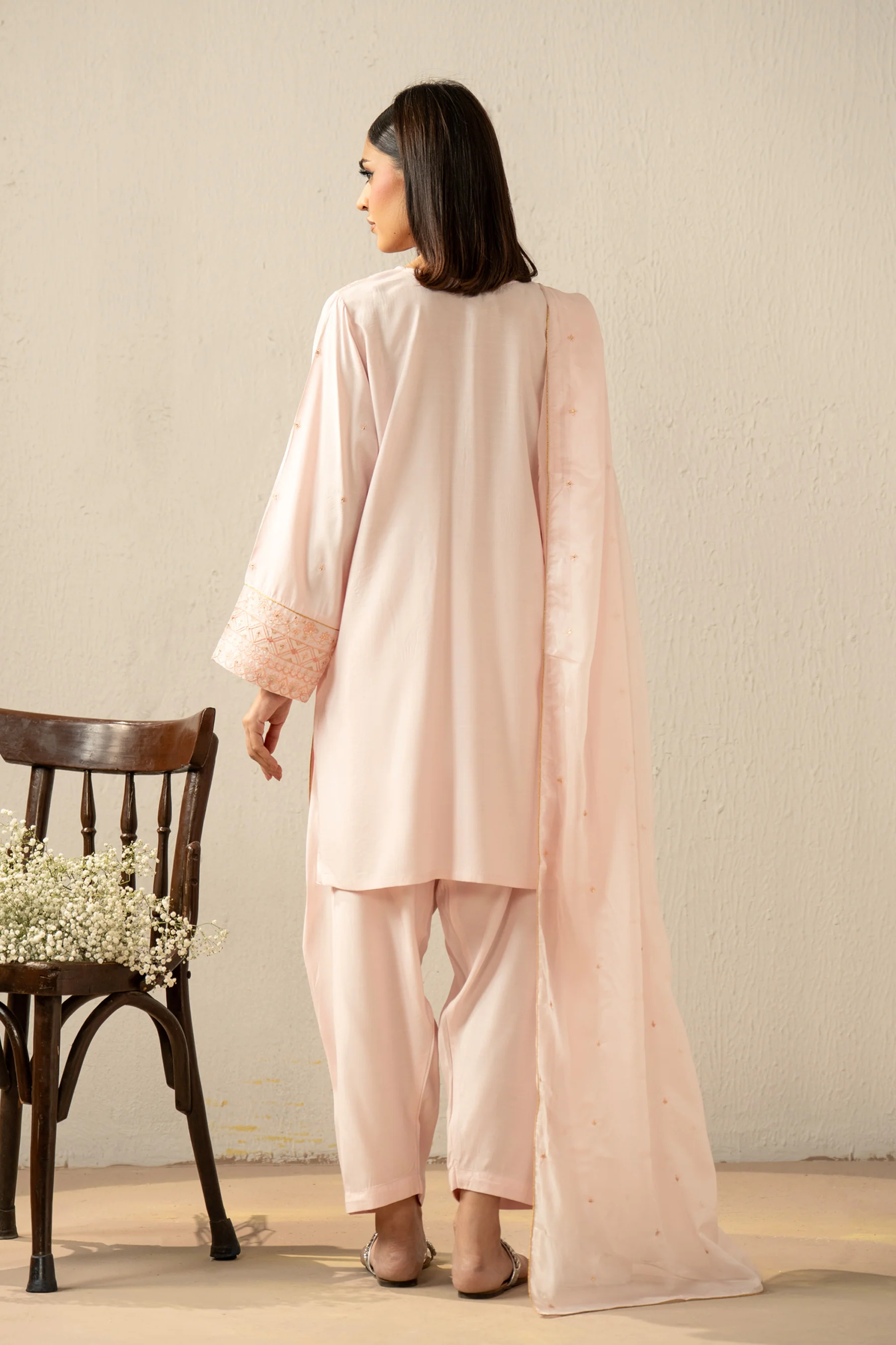 EMBROIDERED RAW SILK STITCHED 3 PIECE SUIT - Image 3