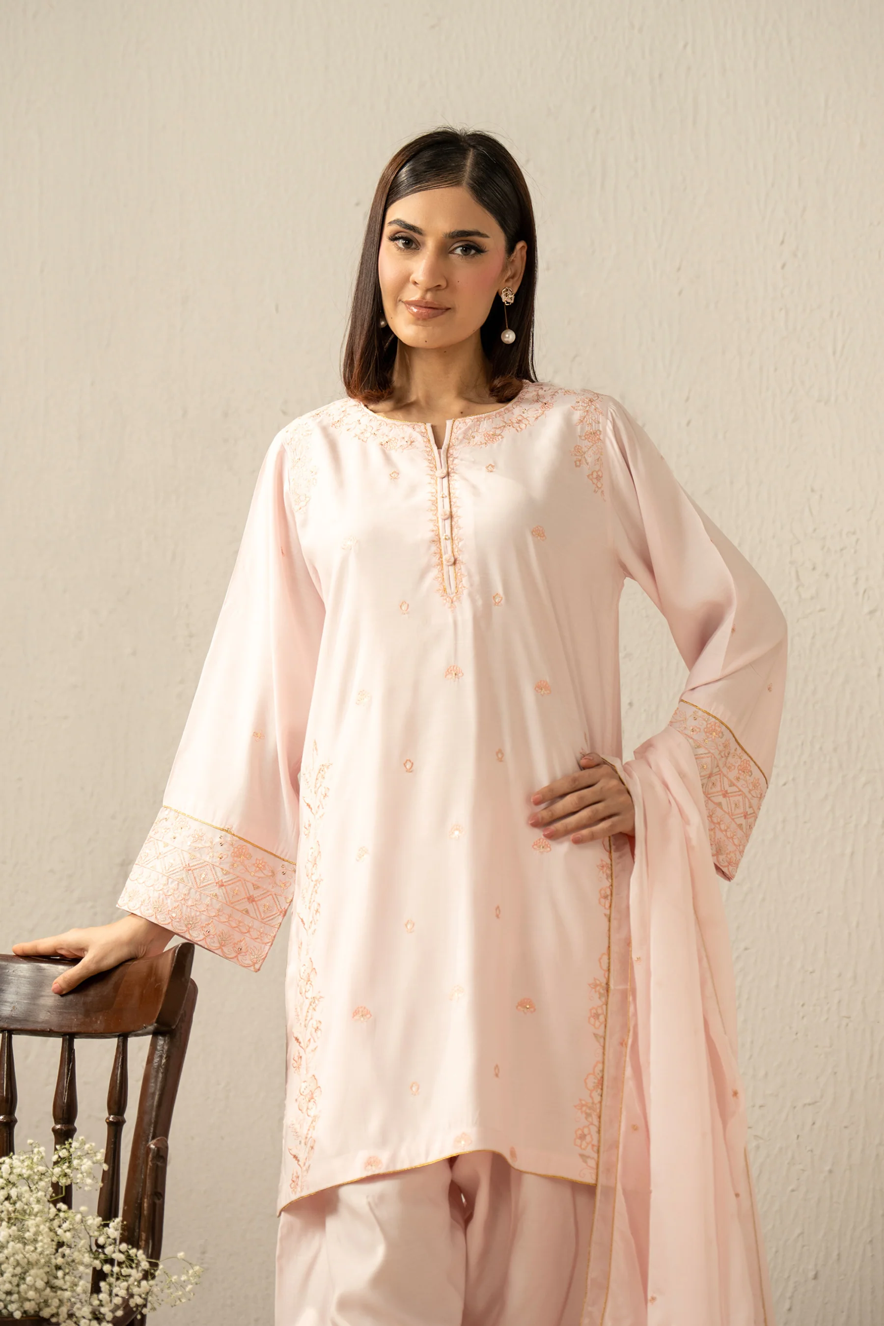 EMBROIDERED RAW SILK STITCHED 3 PIECE SUIT - Image 6