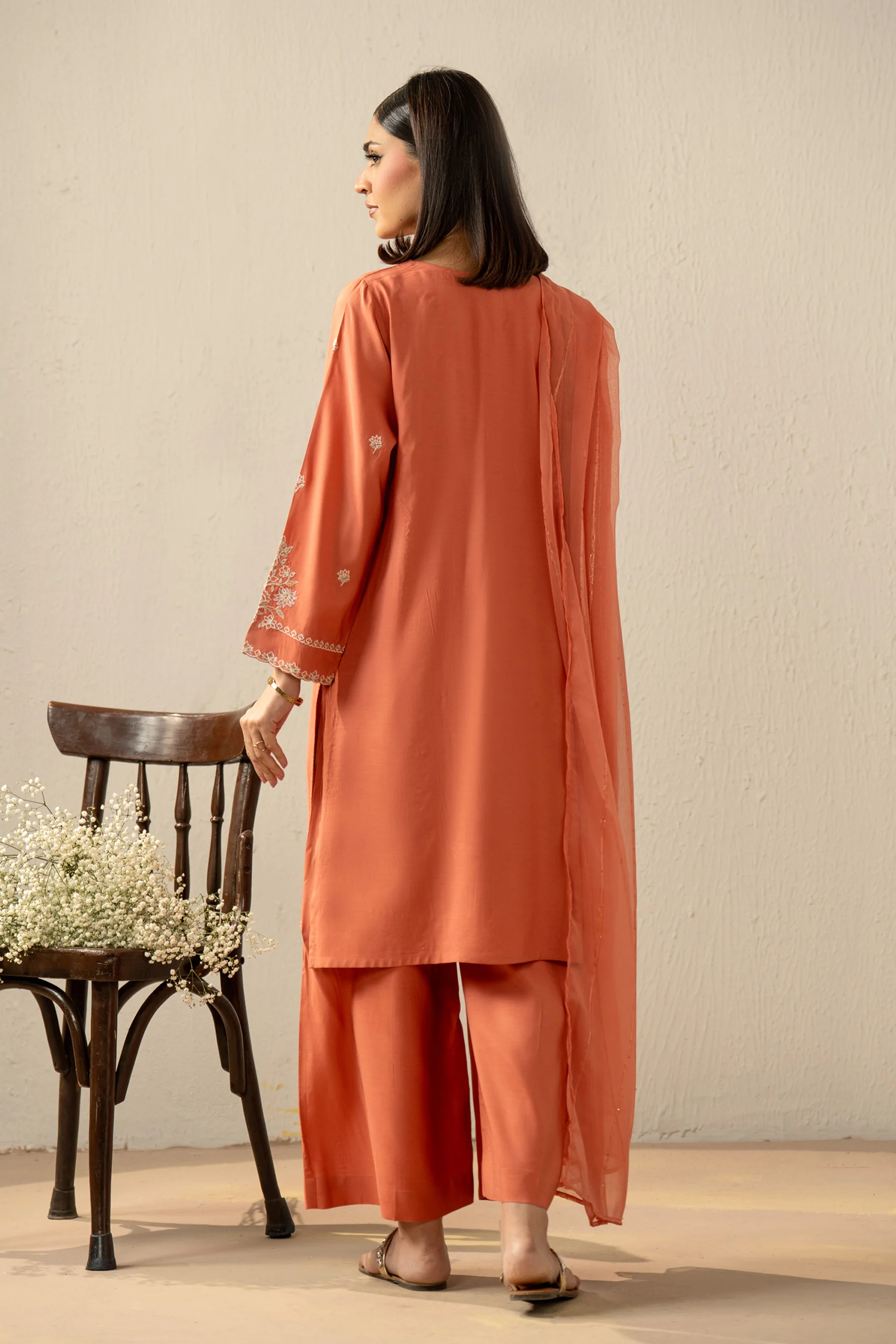 EMBROIDERED RAW SILK STITCHED 3 PIECE SUIT - Image 3