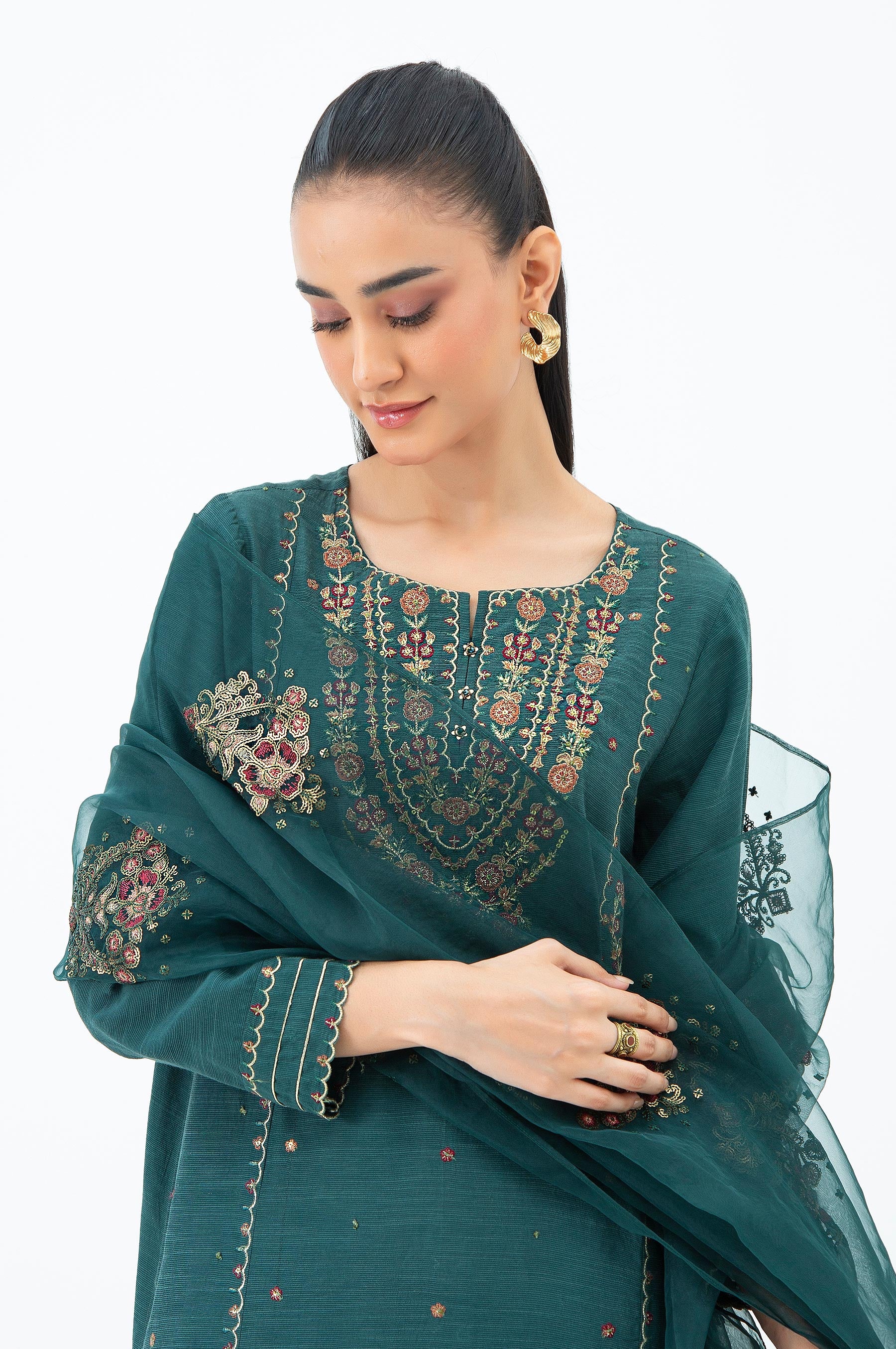 EMBROIDERED RAW SILK STITCHED SHIRT BOTTOM (FACTORY E-OUTLET) - Image 5