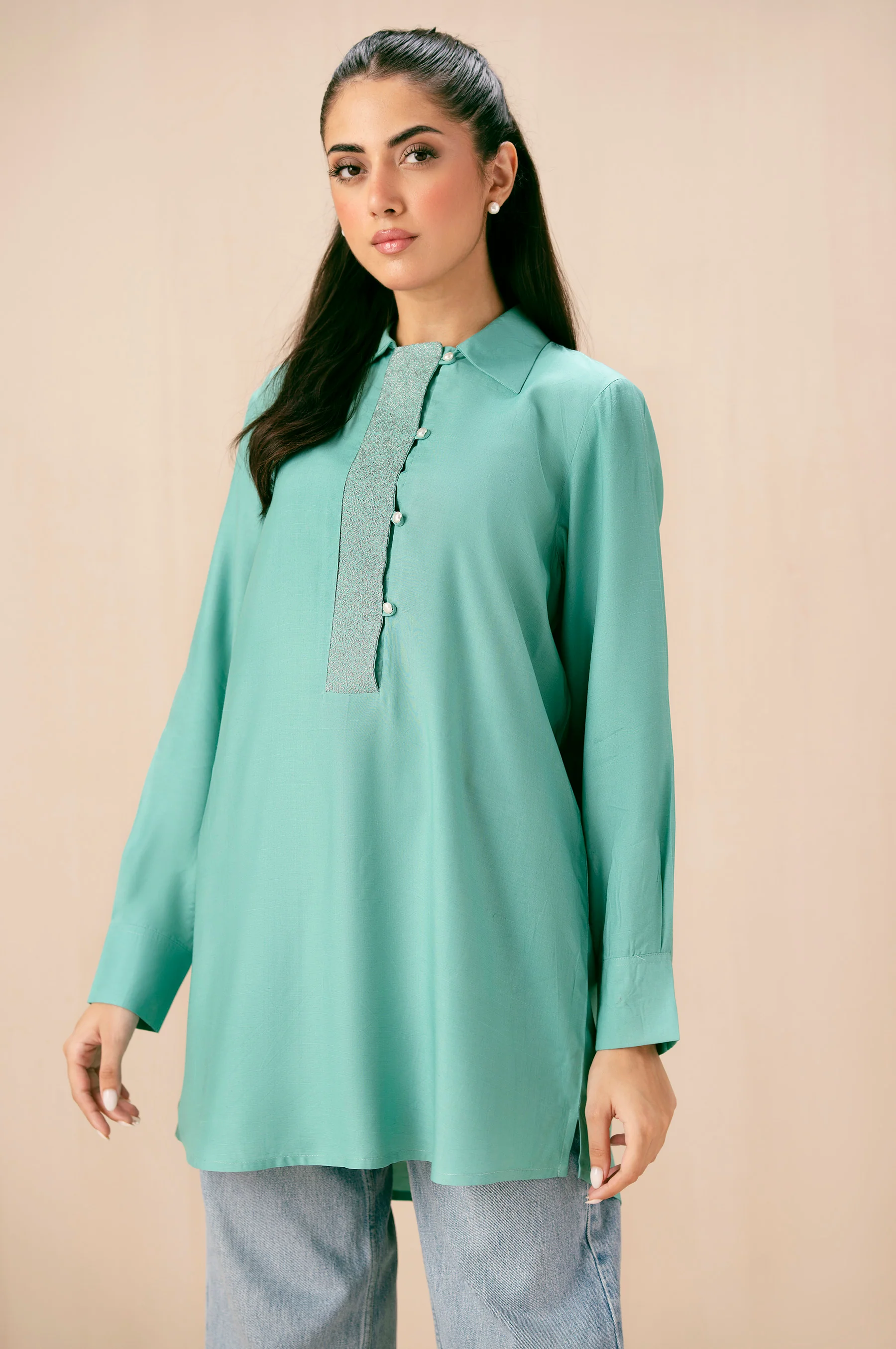 Embroidered Raw Silk Western Top - Image 2