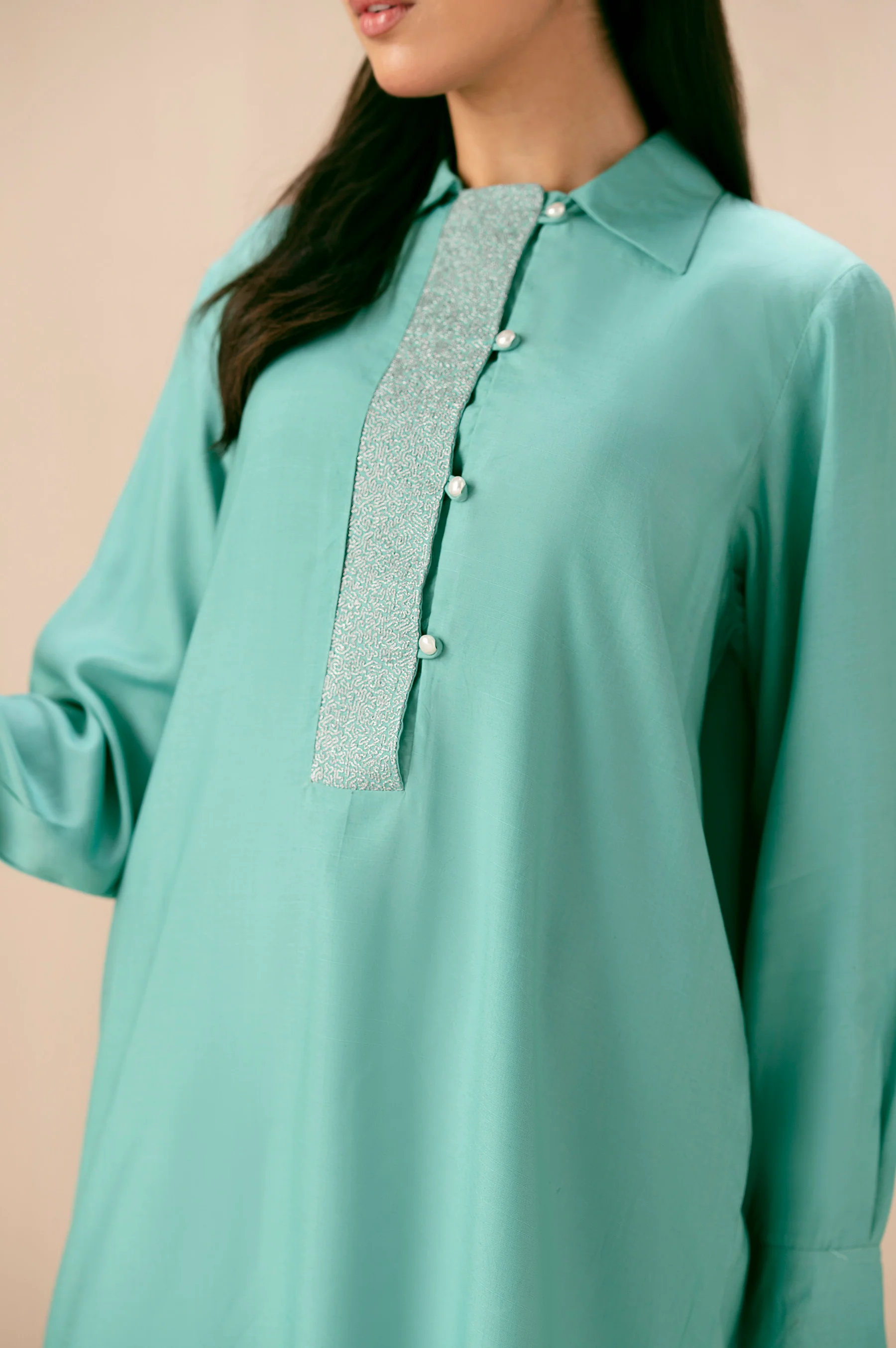 Embroidered Raw Silk Western Top - Image 3
