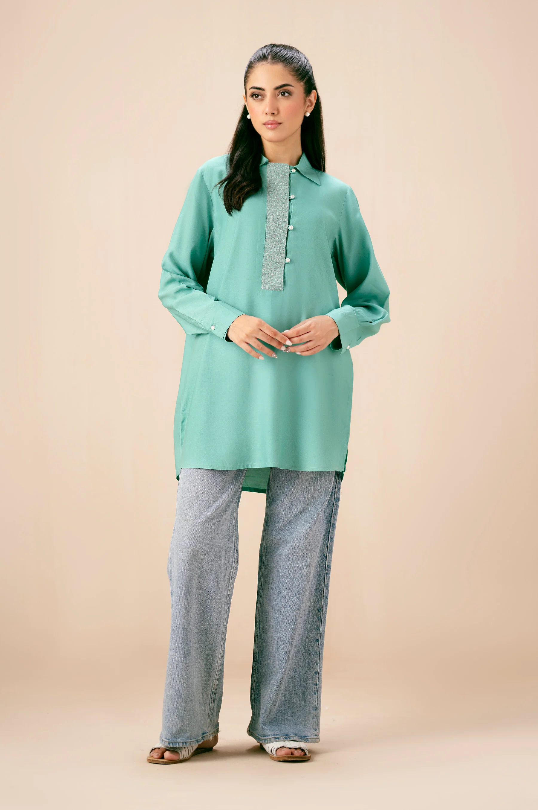 Embroidered Raw Silk Western Top - Image 4