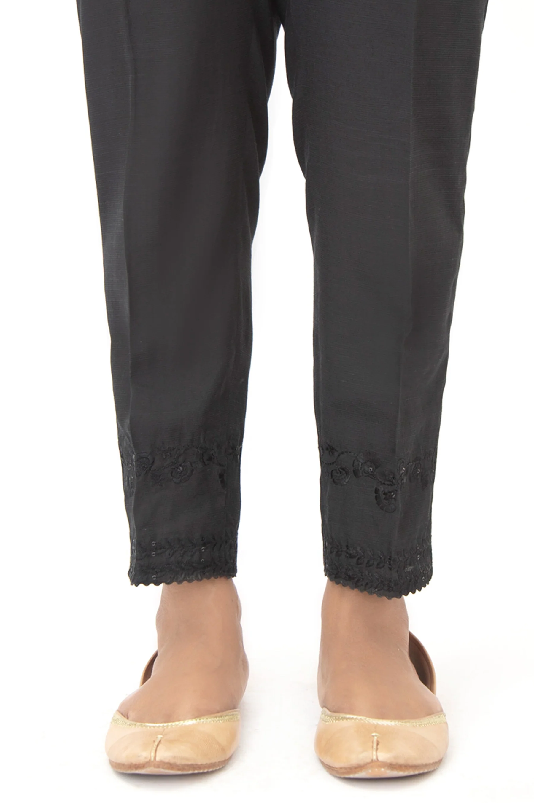 Embellished Raw Silk Cigarette Pants - Black - Image 2