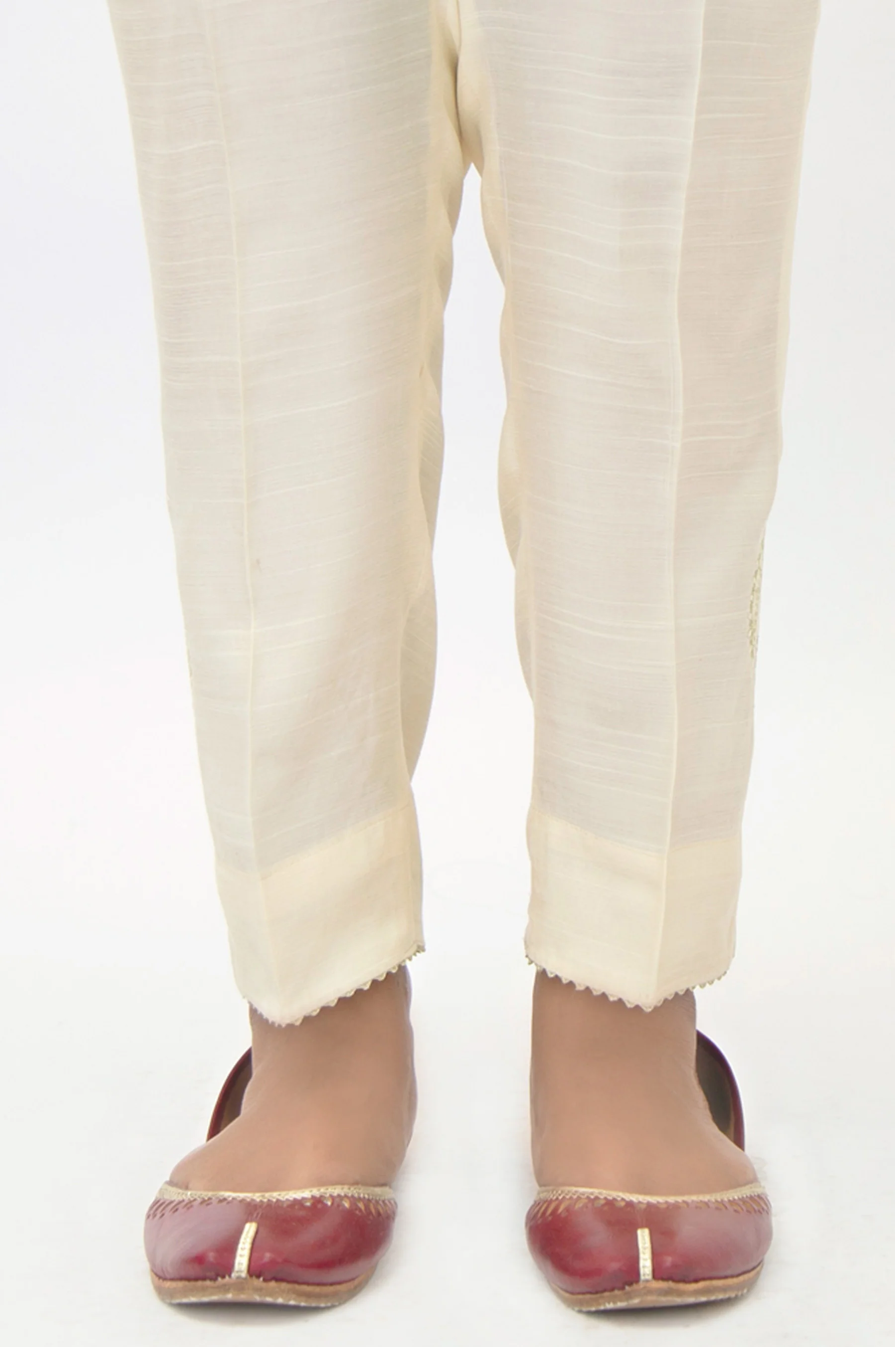 Embroidered Raw silk Cigarette Pants - Off white - Image 2