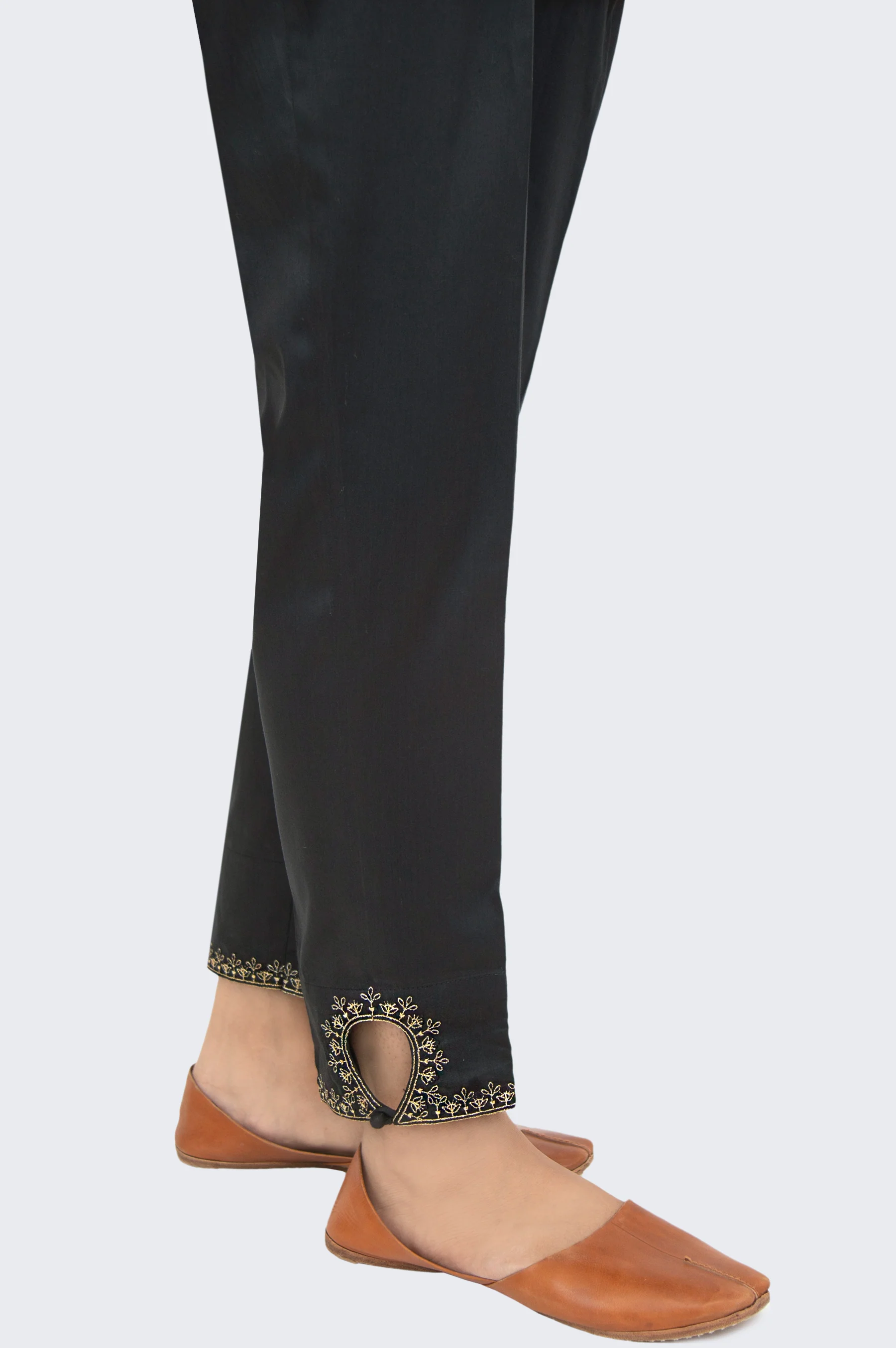 Embroidered Cotton Satin Cigarette Pants - Black - Image 2