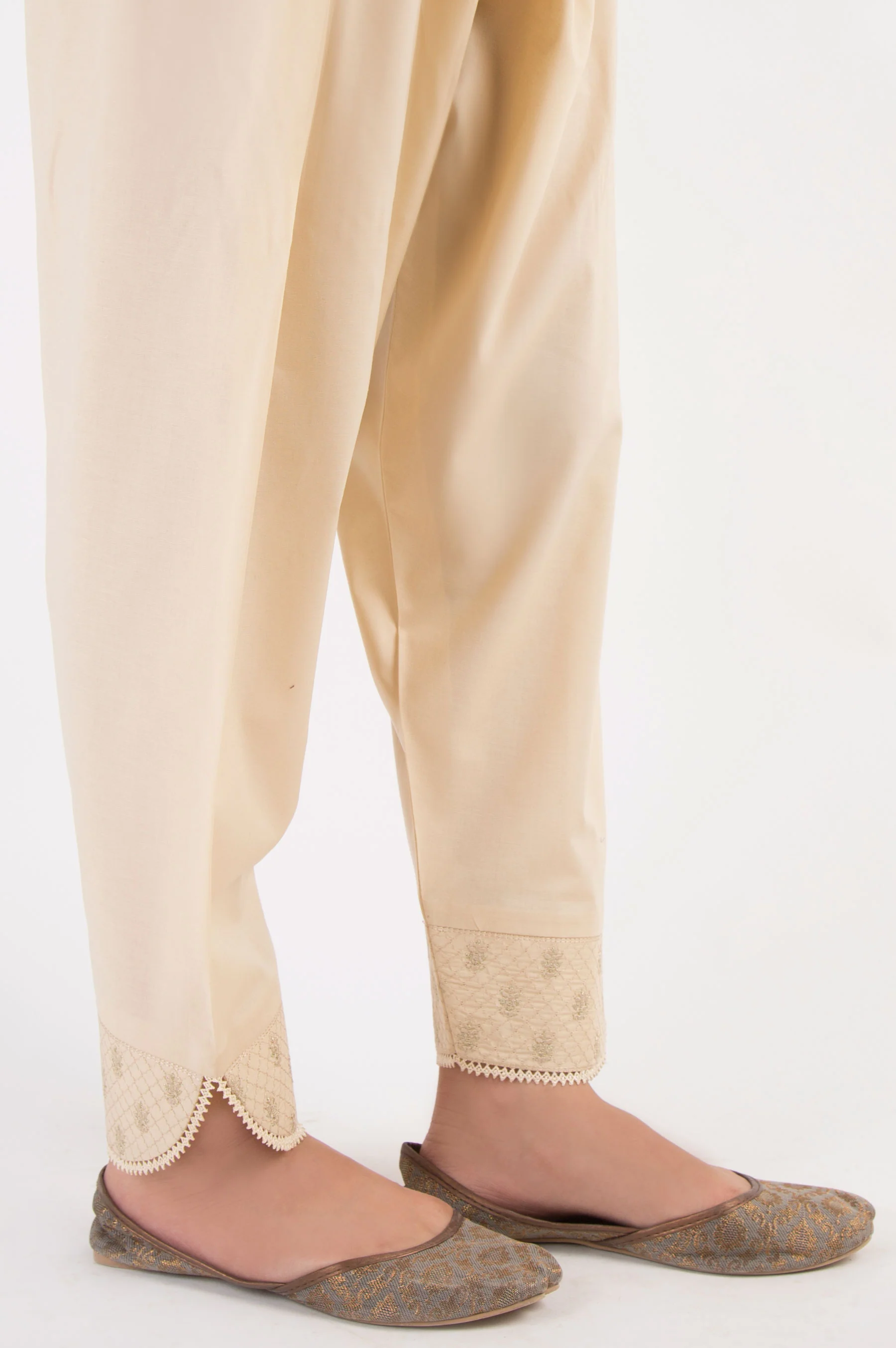 Embroidered Cambric Shalwar - Beige - Image 2