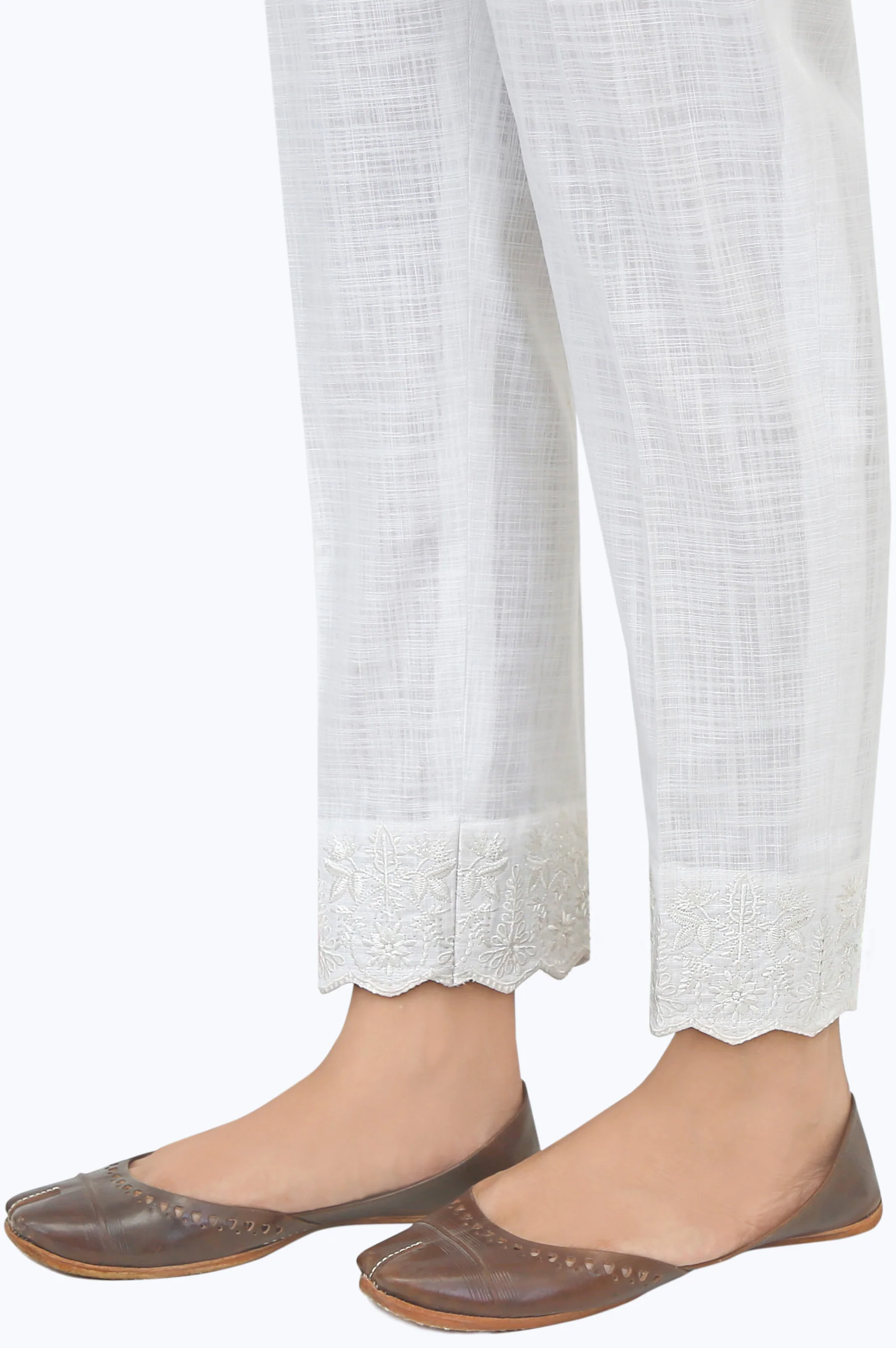 Embroidered Slub Cigarette Pants - White - Image 2