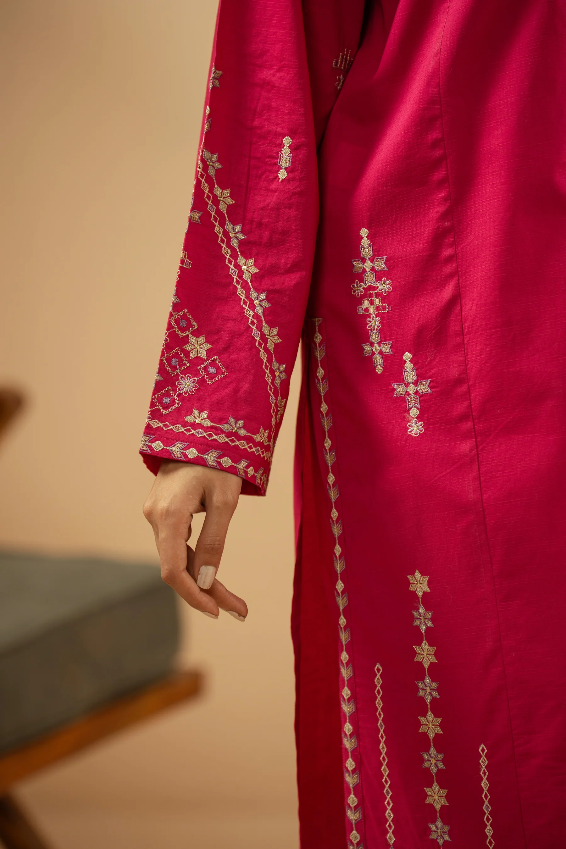EMBROIDERED SLUB STITCHED SHIRT BOTTOM SUIT - Image 11