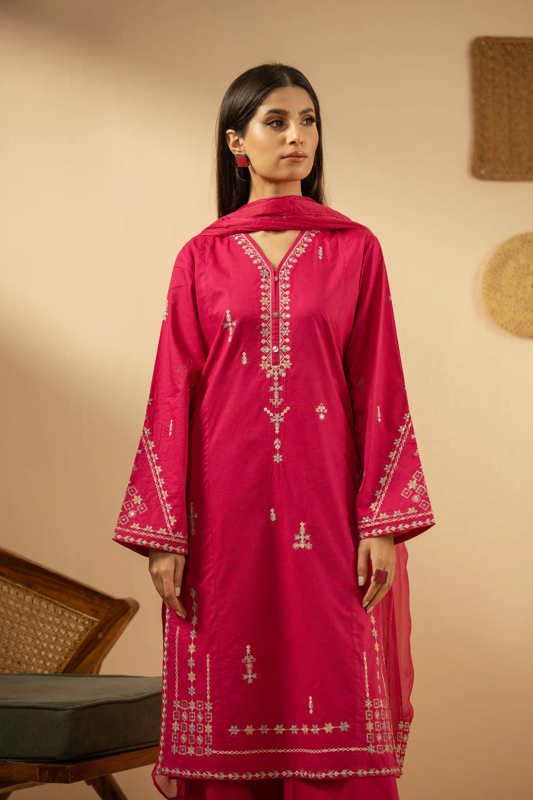 EMBROIDERED SLUB STITCHED SHIRT BOTTOM SUIT - Image 8