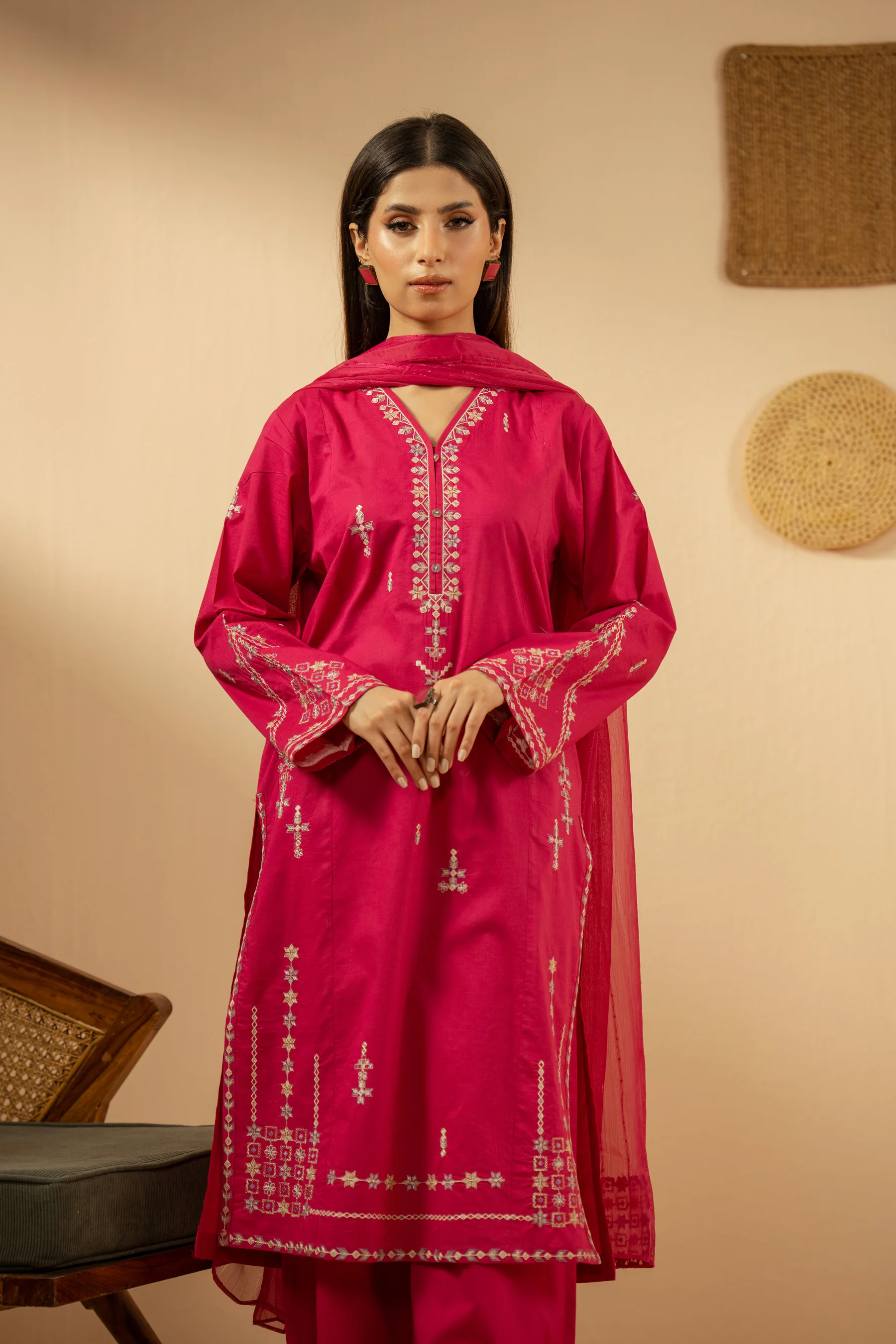 EMBROIDERED SLUB STITCHED SHIRT BOTTOM SUIT - Image 9
