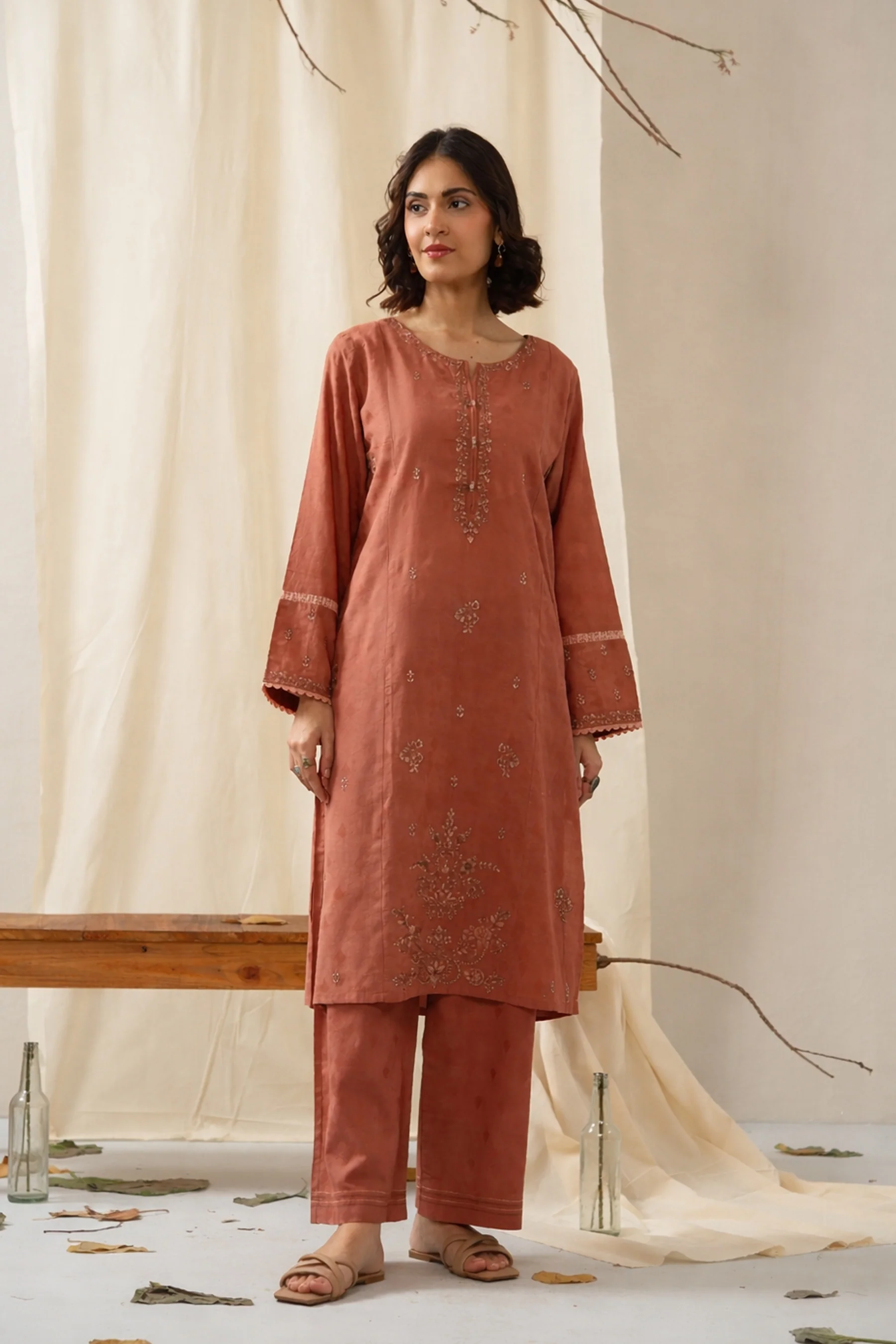 STITCHED EMBROIDERED SELF JACQUARD 2 PIECE SUIT
