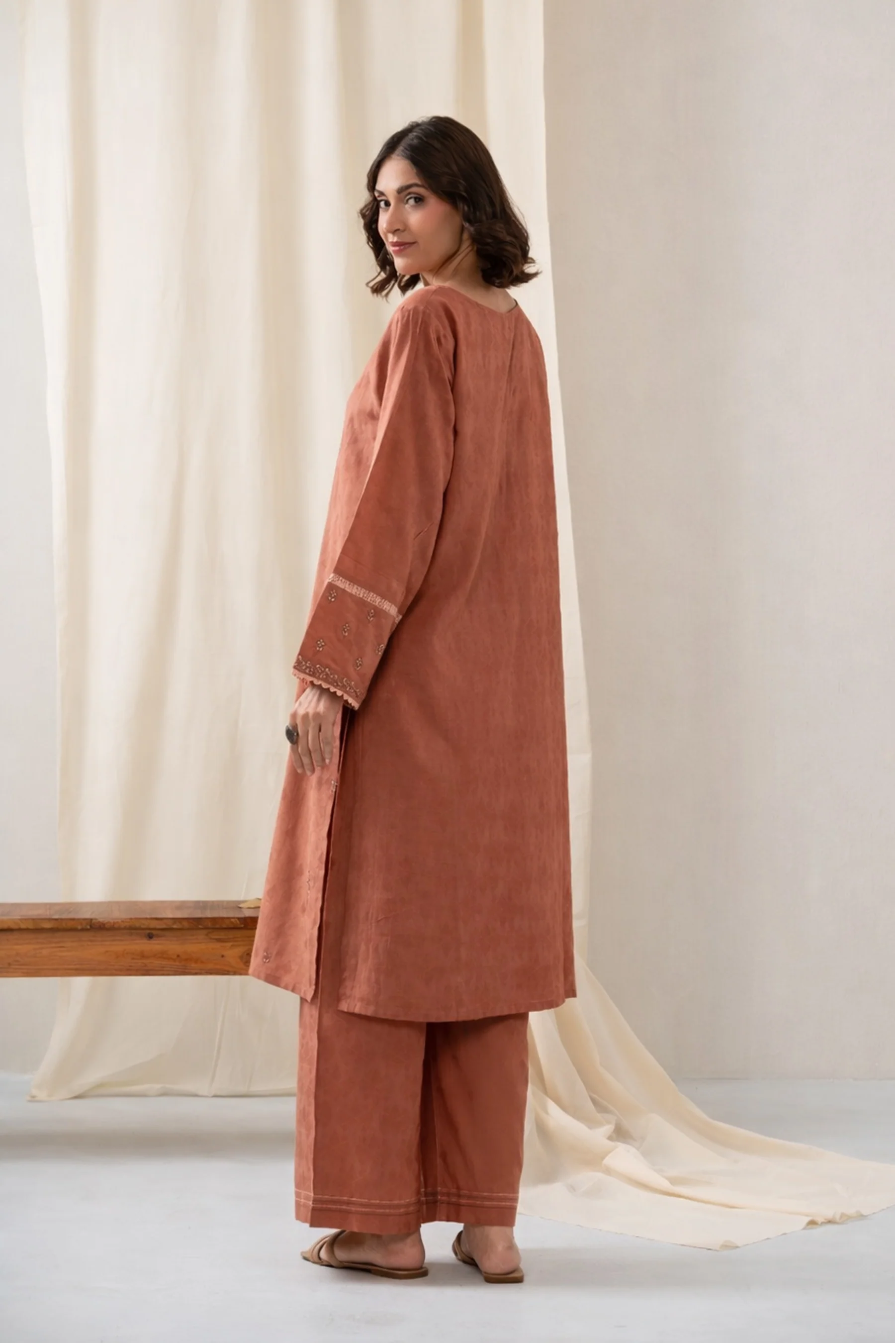 STITCHED EMBROIDERED SELF JACQUARD 2 PIECE SUIT - Image 4