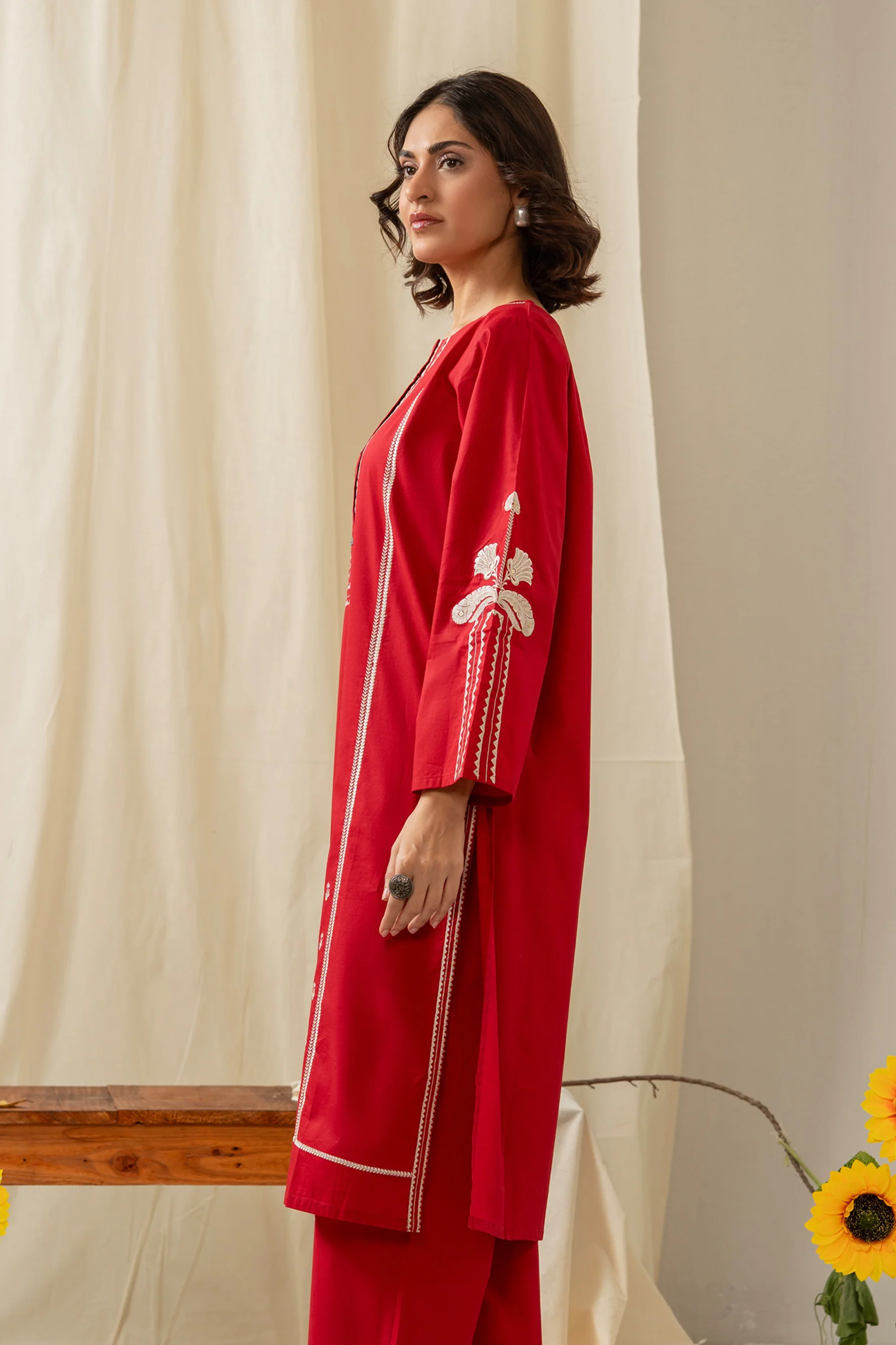 STITCHED EMBROIDERED SLUB LAWN SUIT - Image 4