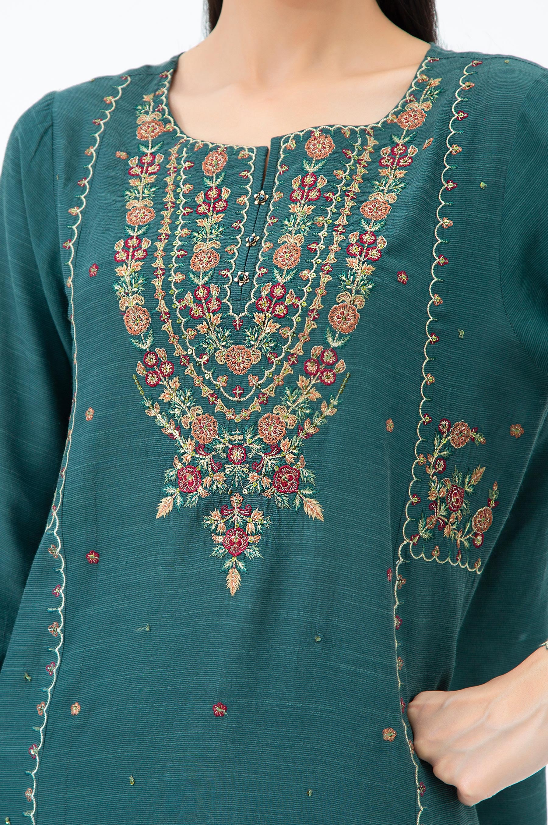 EMBROIDERED RAW SILK STITCHED SHIRT - Image 4