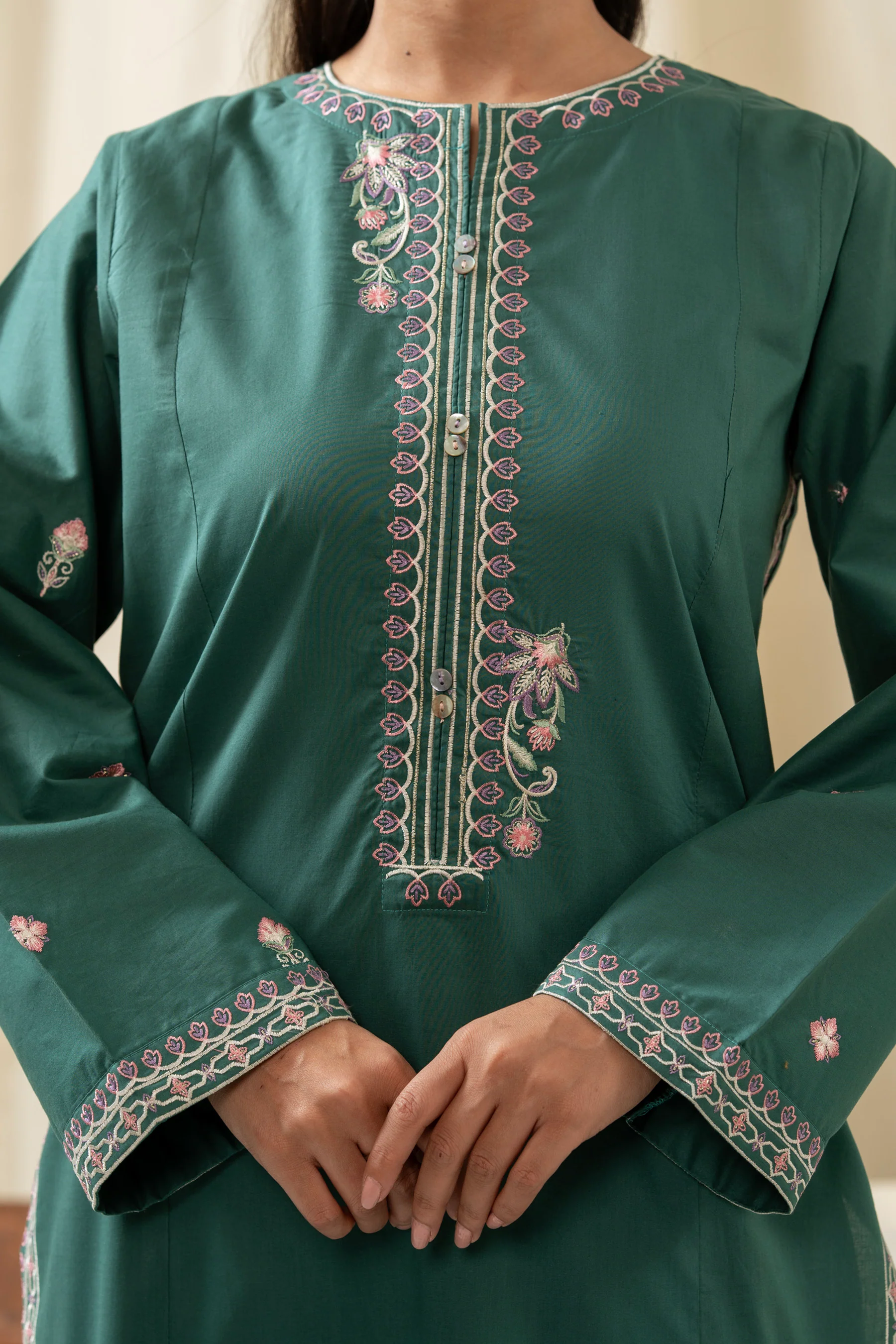 EMBROIDERED TENCEL STITCHED 2 PIECE SUIT (FACTORY E-OUTLET) - Image 2
