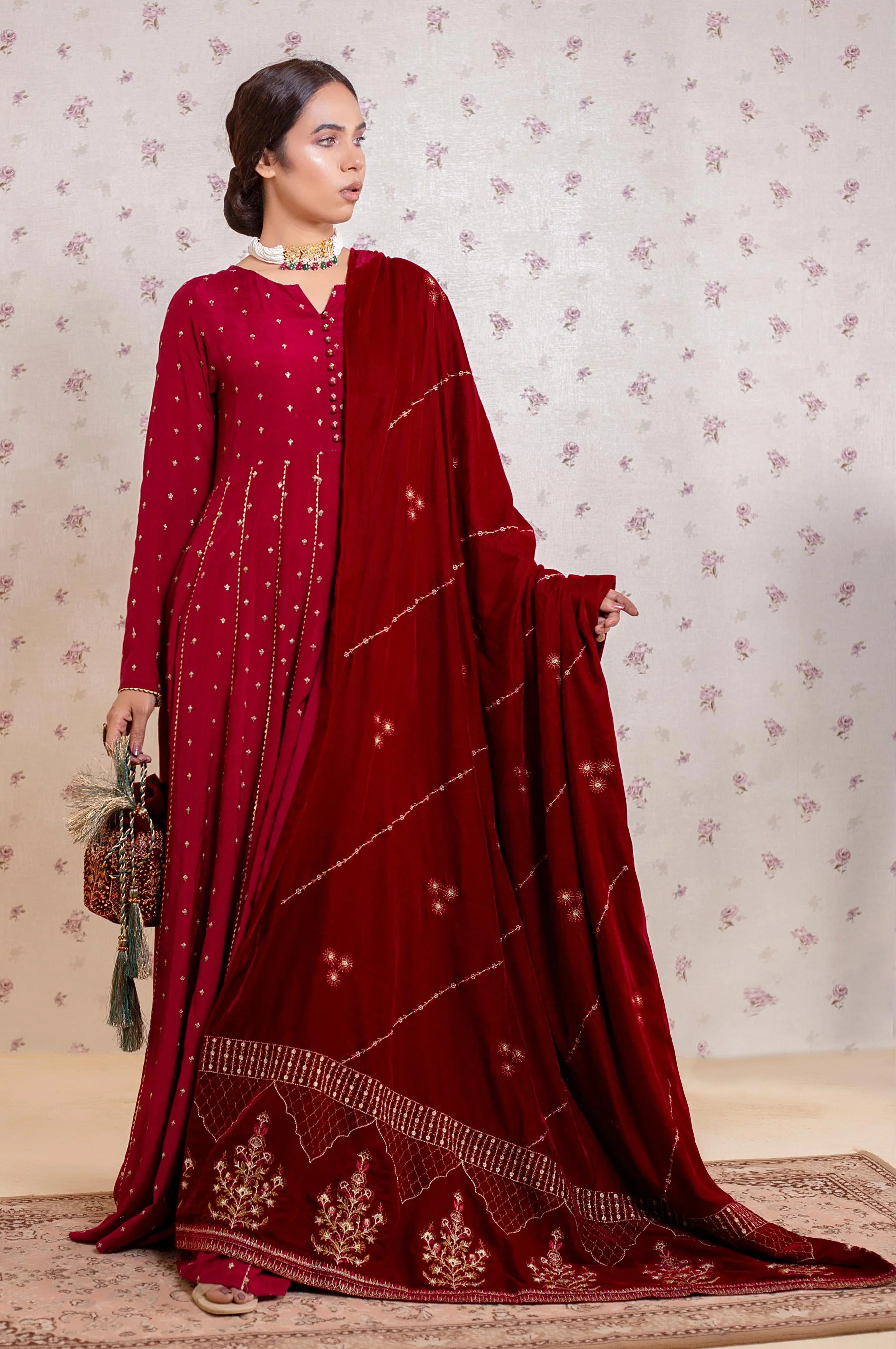 Embroidered Velvet Shawl