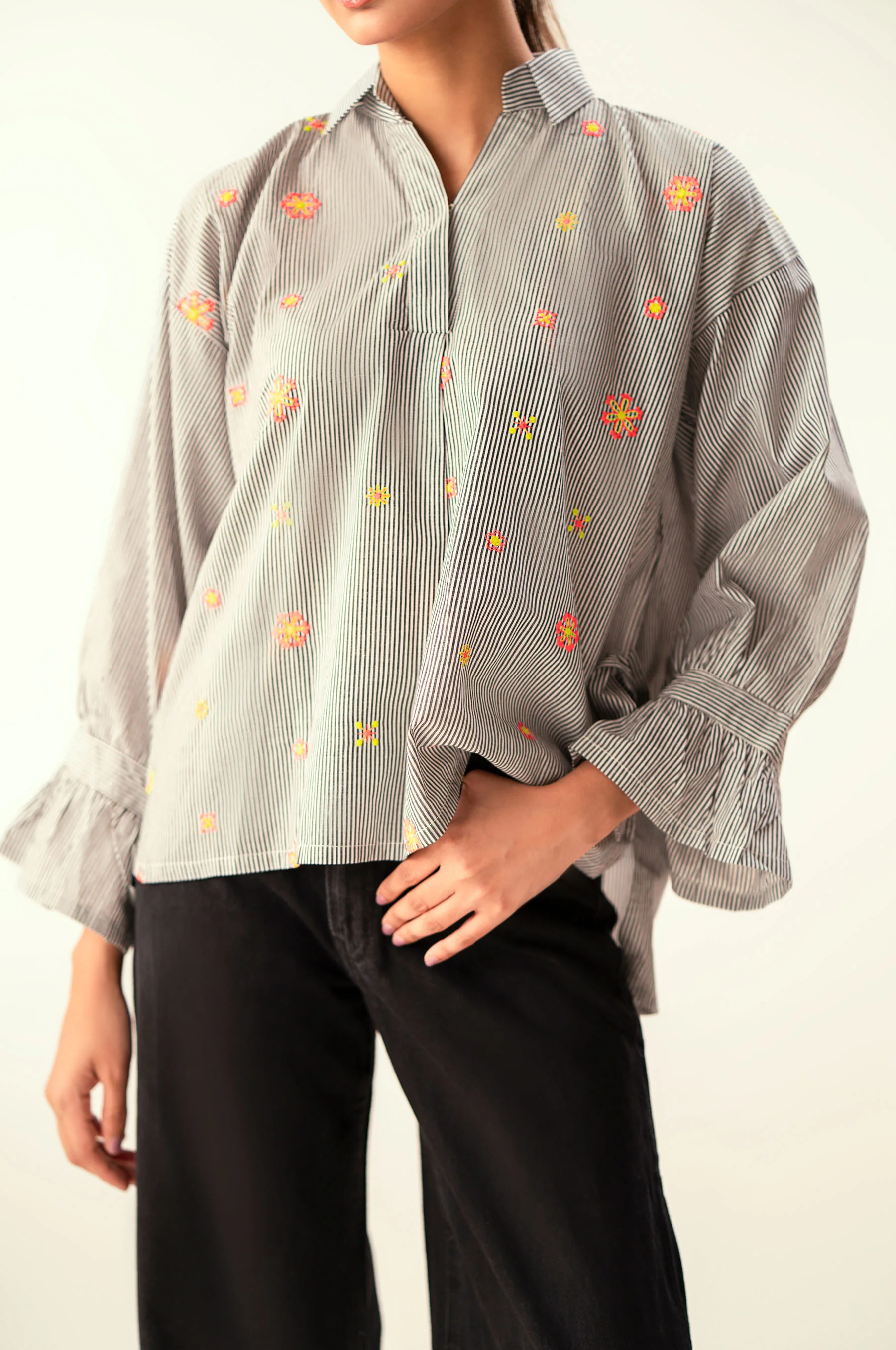 Stitched 1 Piece Embroidered Yarn Dyed Top - Image 6