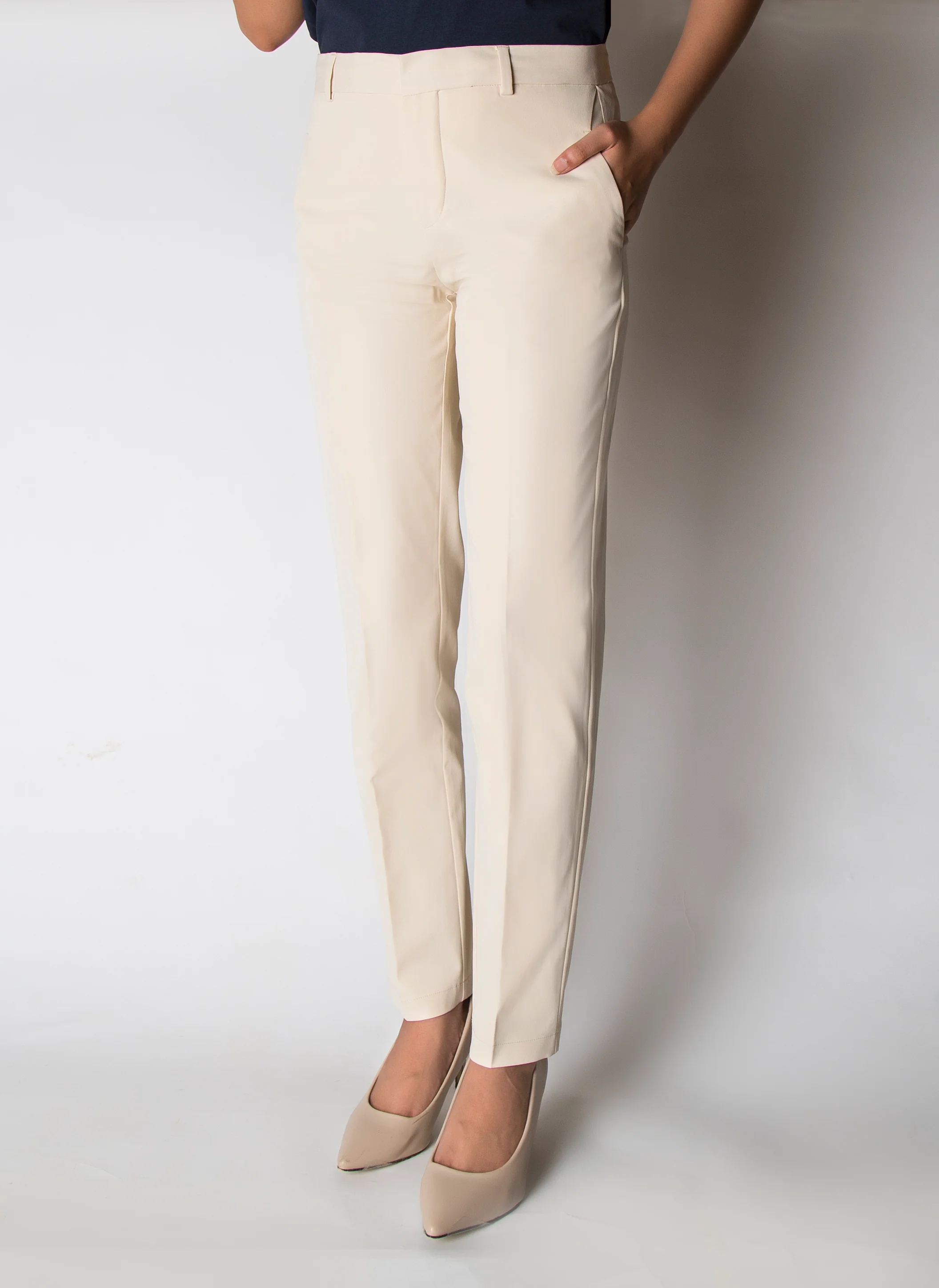 Straight Fit Formal Pants - Ivory - Image 2