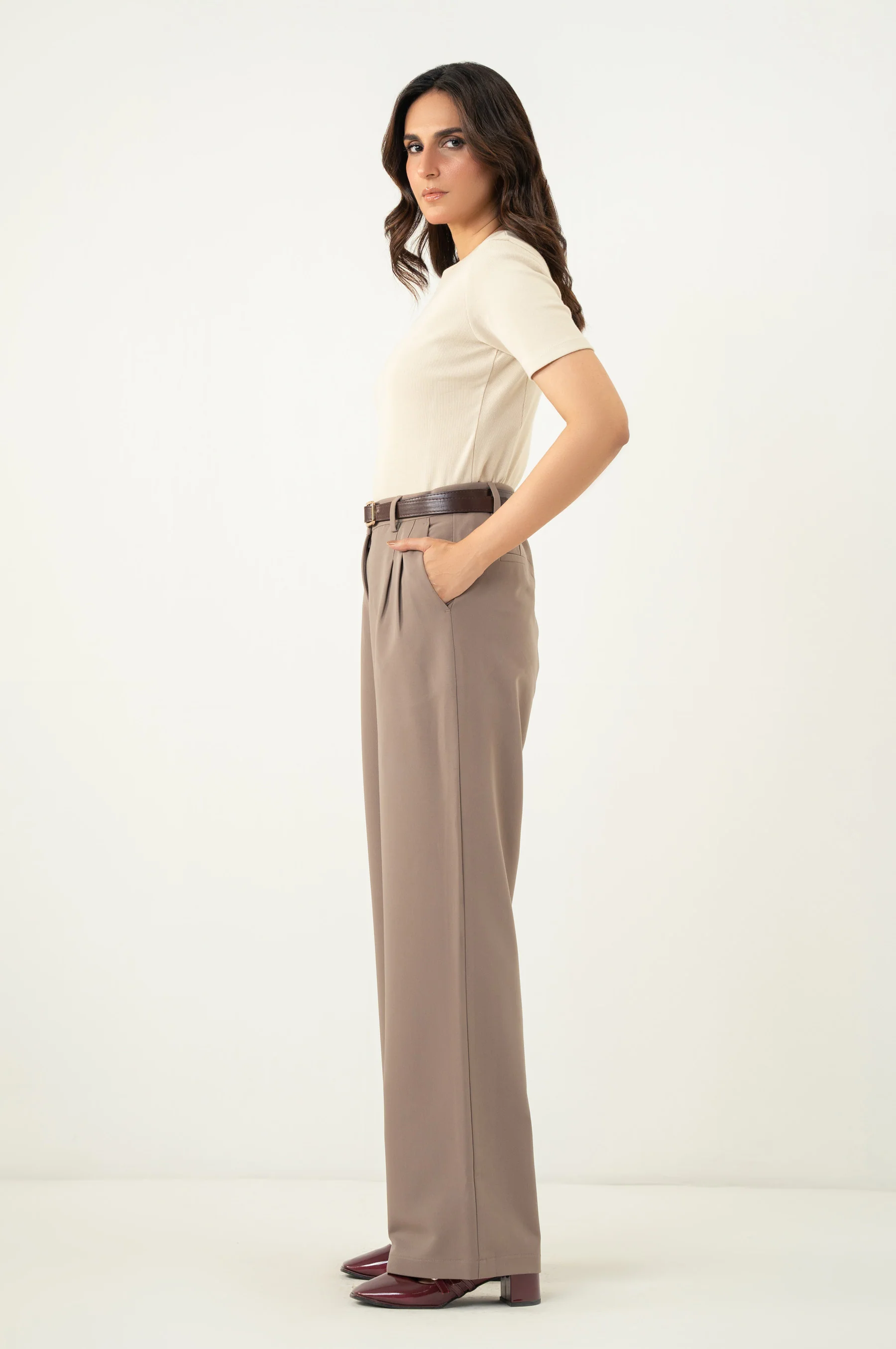 Wide Leg Formal Pants - Light Brown - Image 3