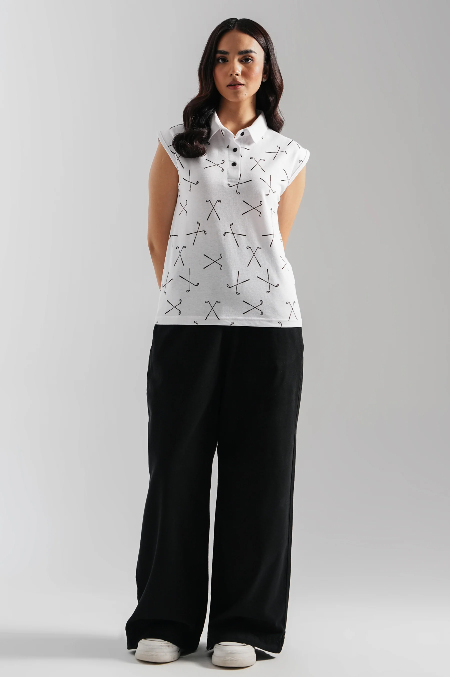 SLEEVELESS PRINTED POLO