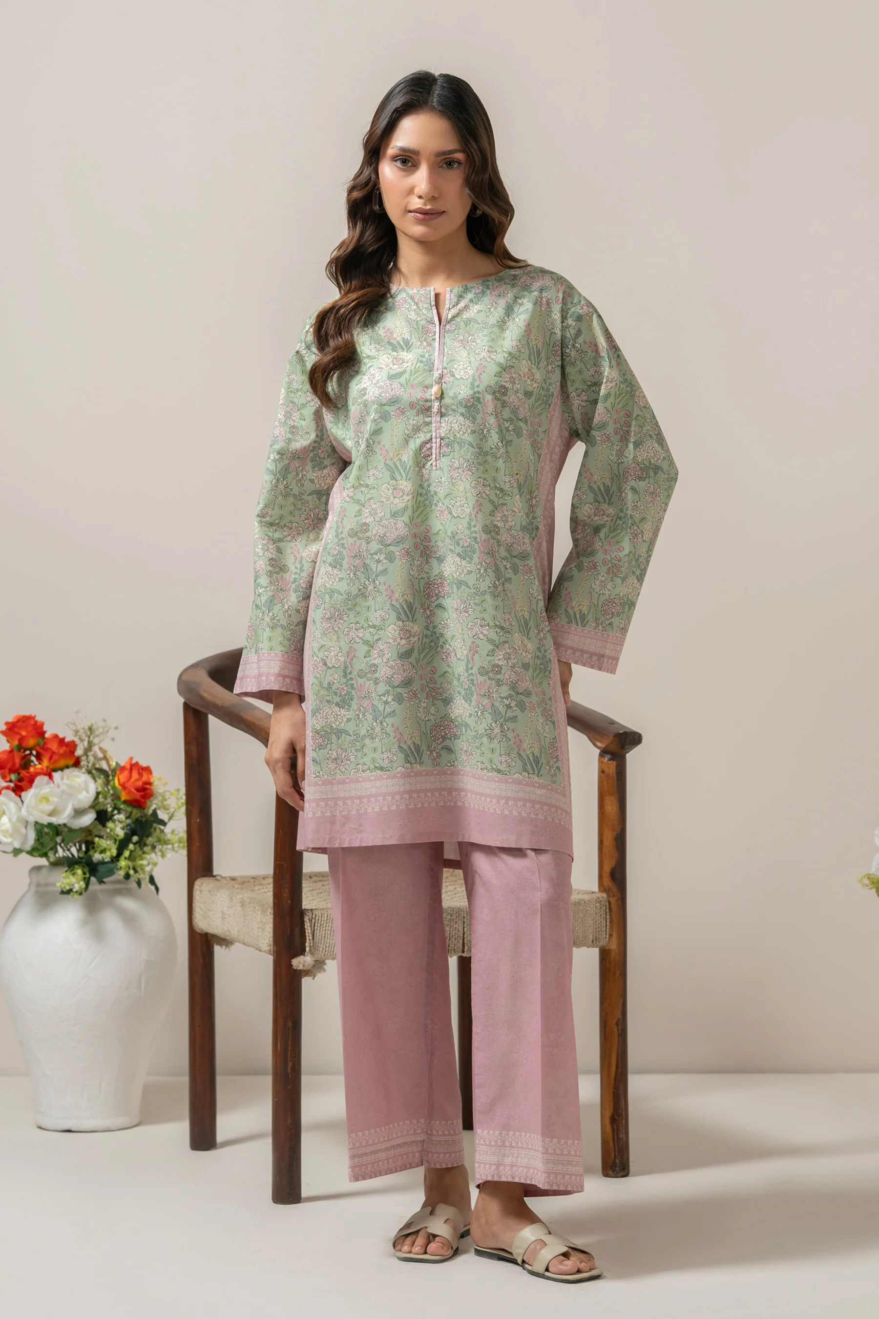 PRINTED CAMBRIC STITCHED SHIRT BOTTOM SUIT