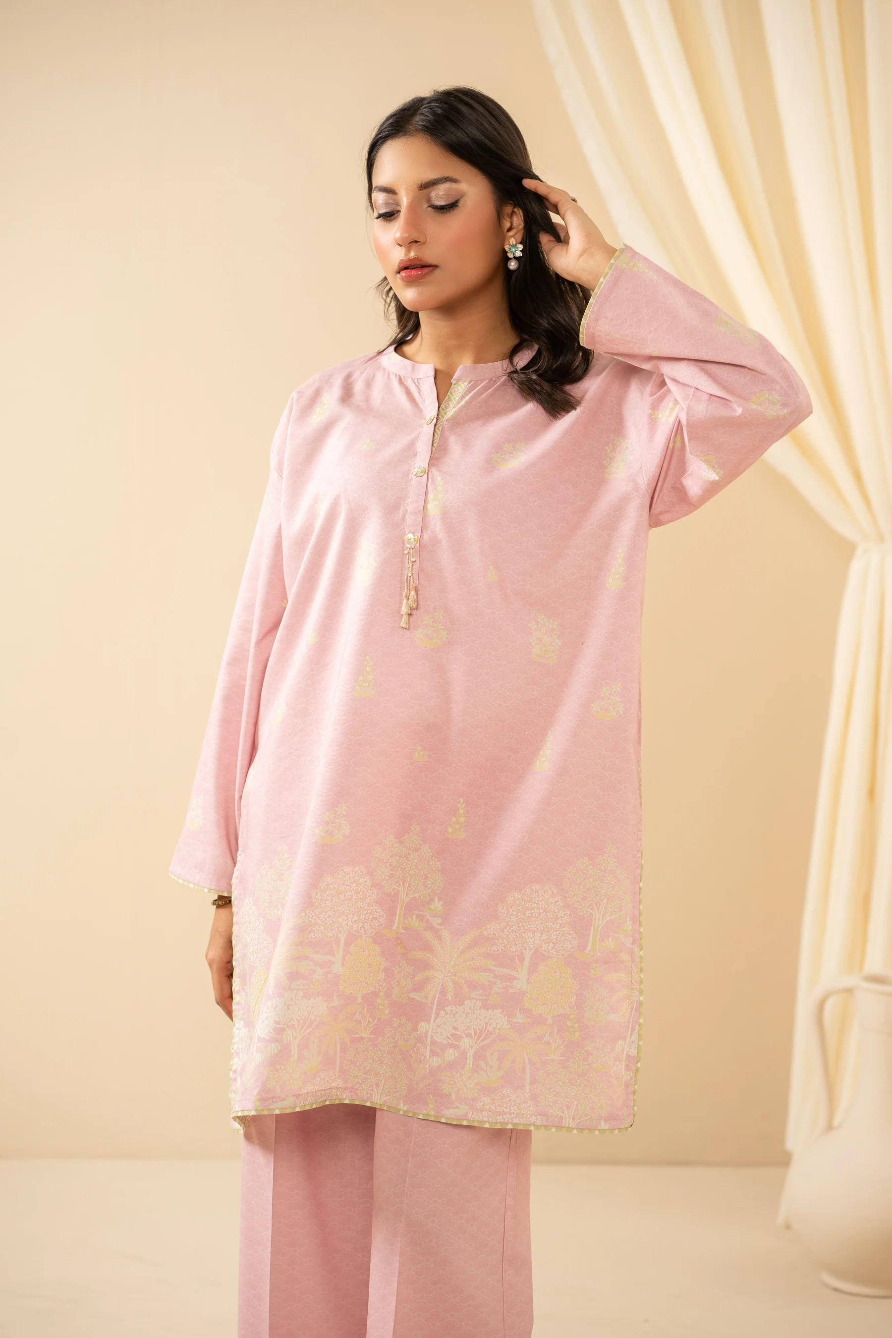 PRINTED COTTON LINEN VISCOSE STITCHED 2 PIECE SUIT - Image 6