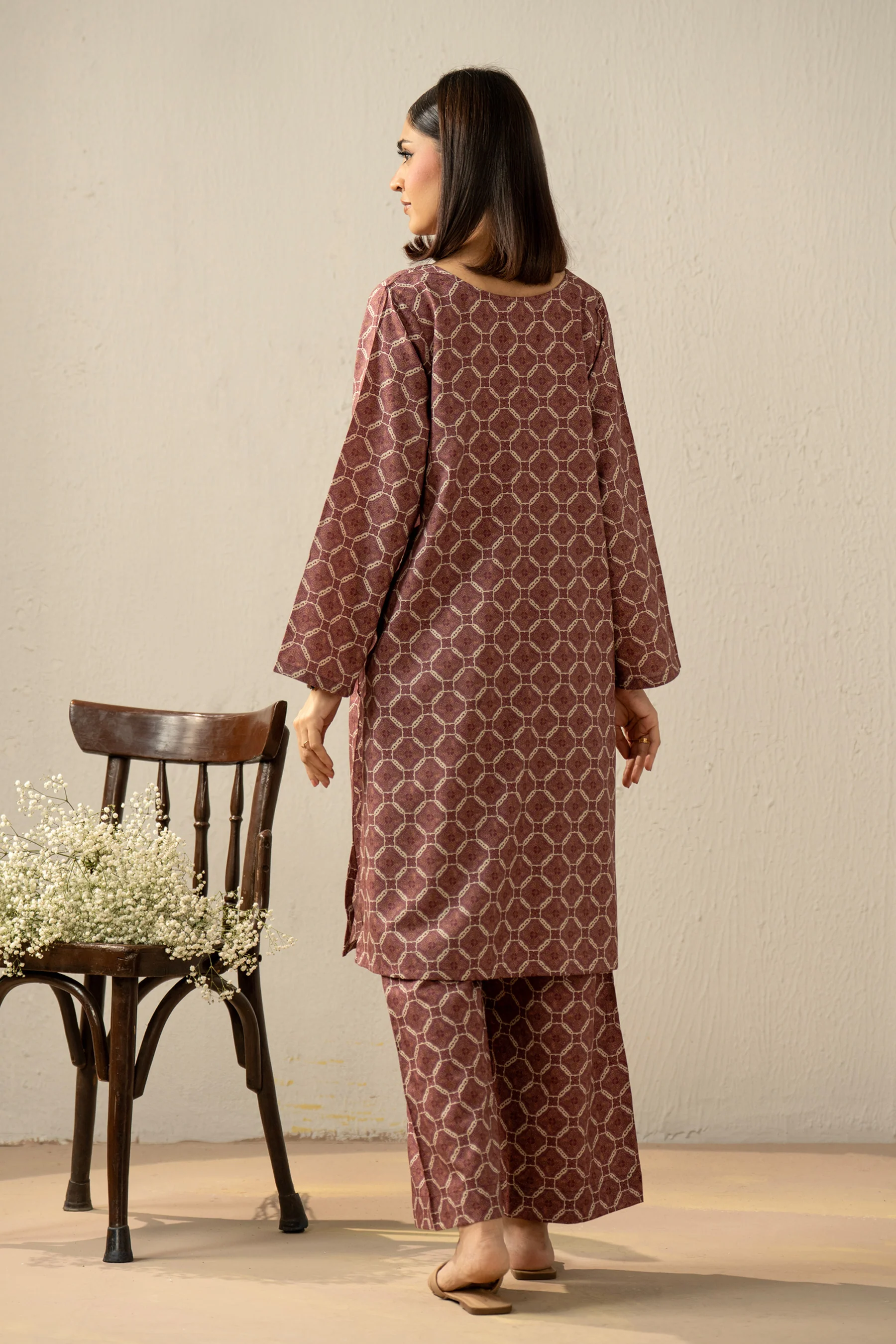 PRINTED COTTON LINEN VISCOSE STITCHED 2 PIECE SUIT - Image 3