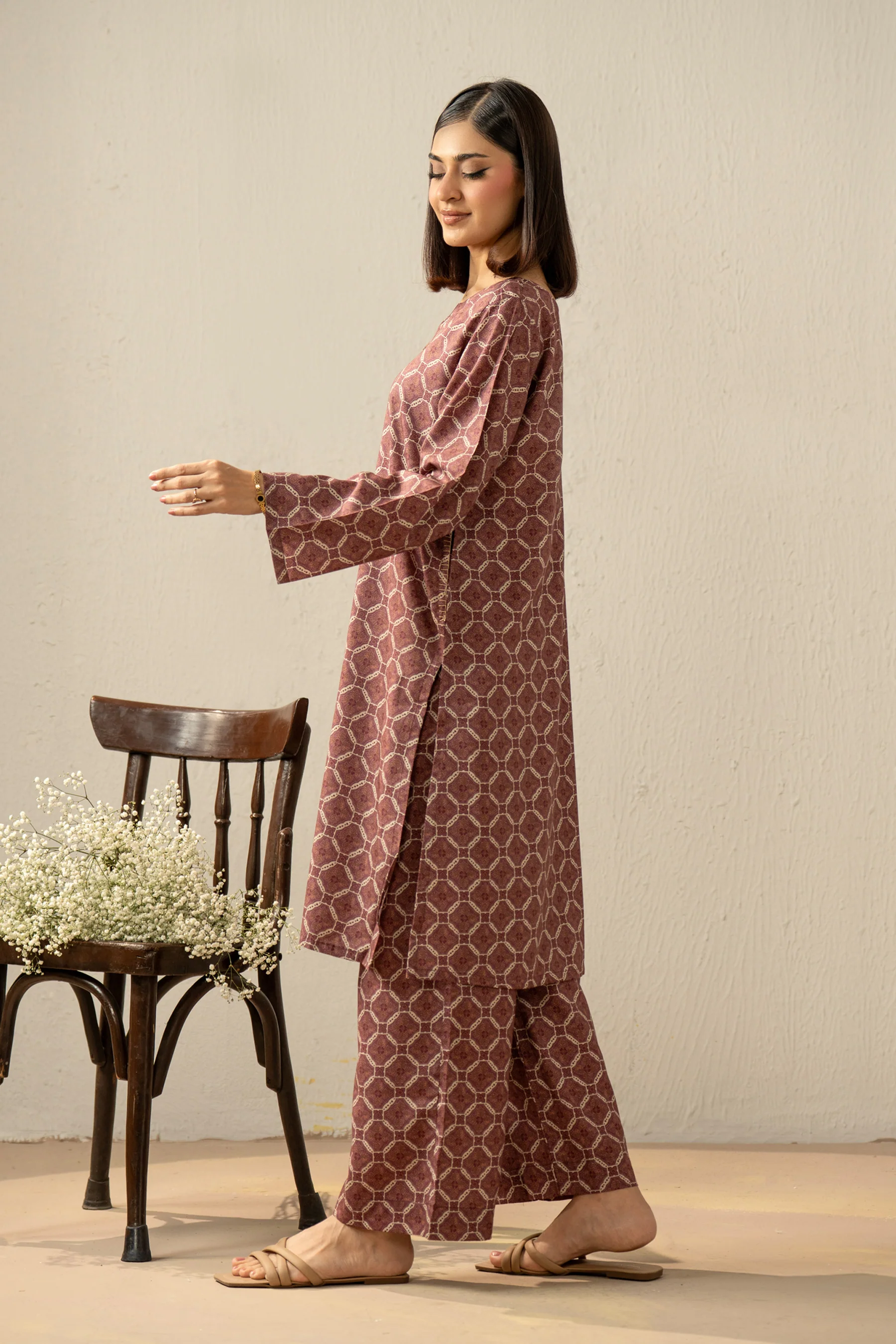 PRINTED COTTON LINEN VISCOSE STITCHED 2 PIECE SUIT - Image 4