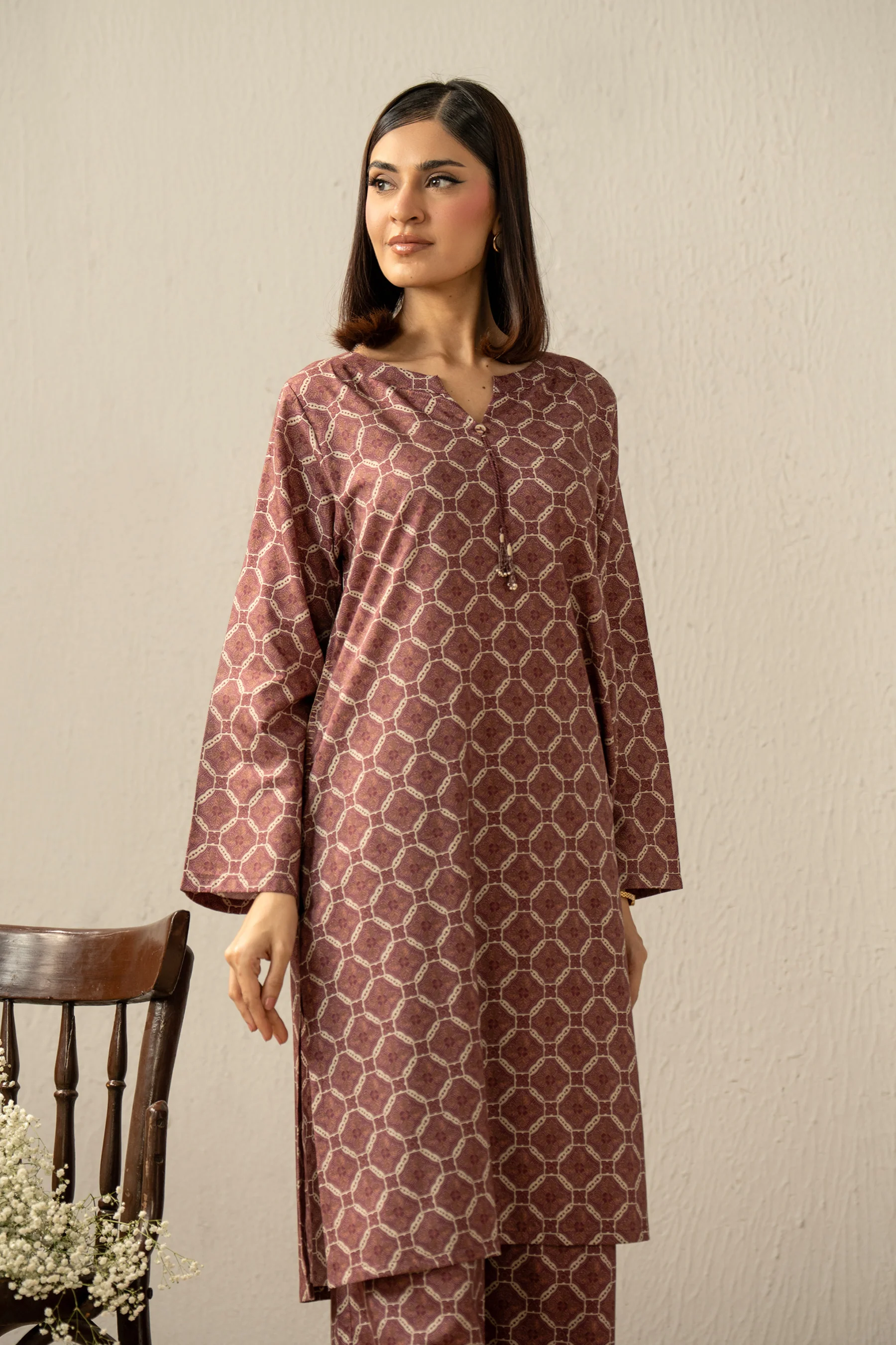 PRINTED COTTON LINEN VISCOSE STITCHED 2 PIECE SUIT - Image 5