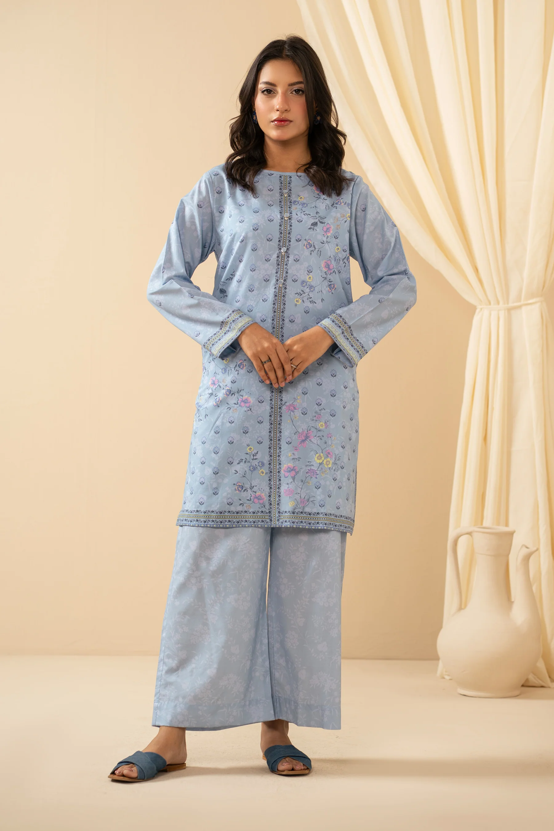 PRINTED COTTON LINEN VISCOSE STITCHED SHIRT