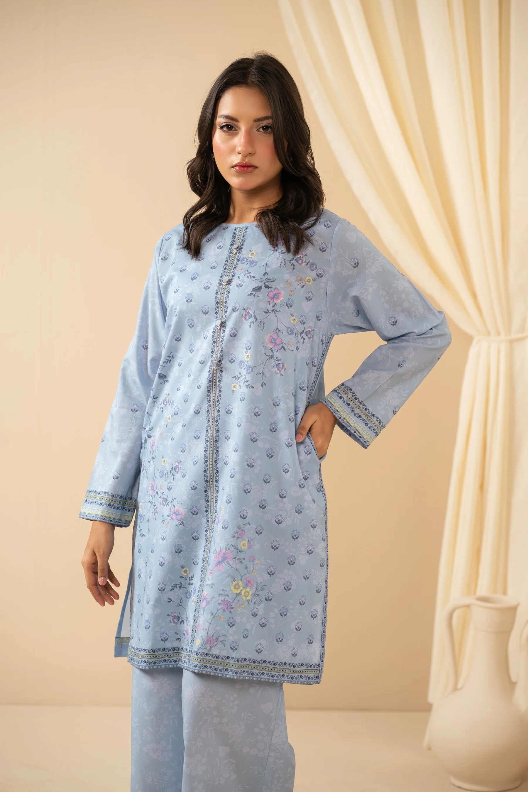 PRINTED COTTON LINEN VISCOSE STITCHED SHIRT - Image 3