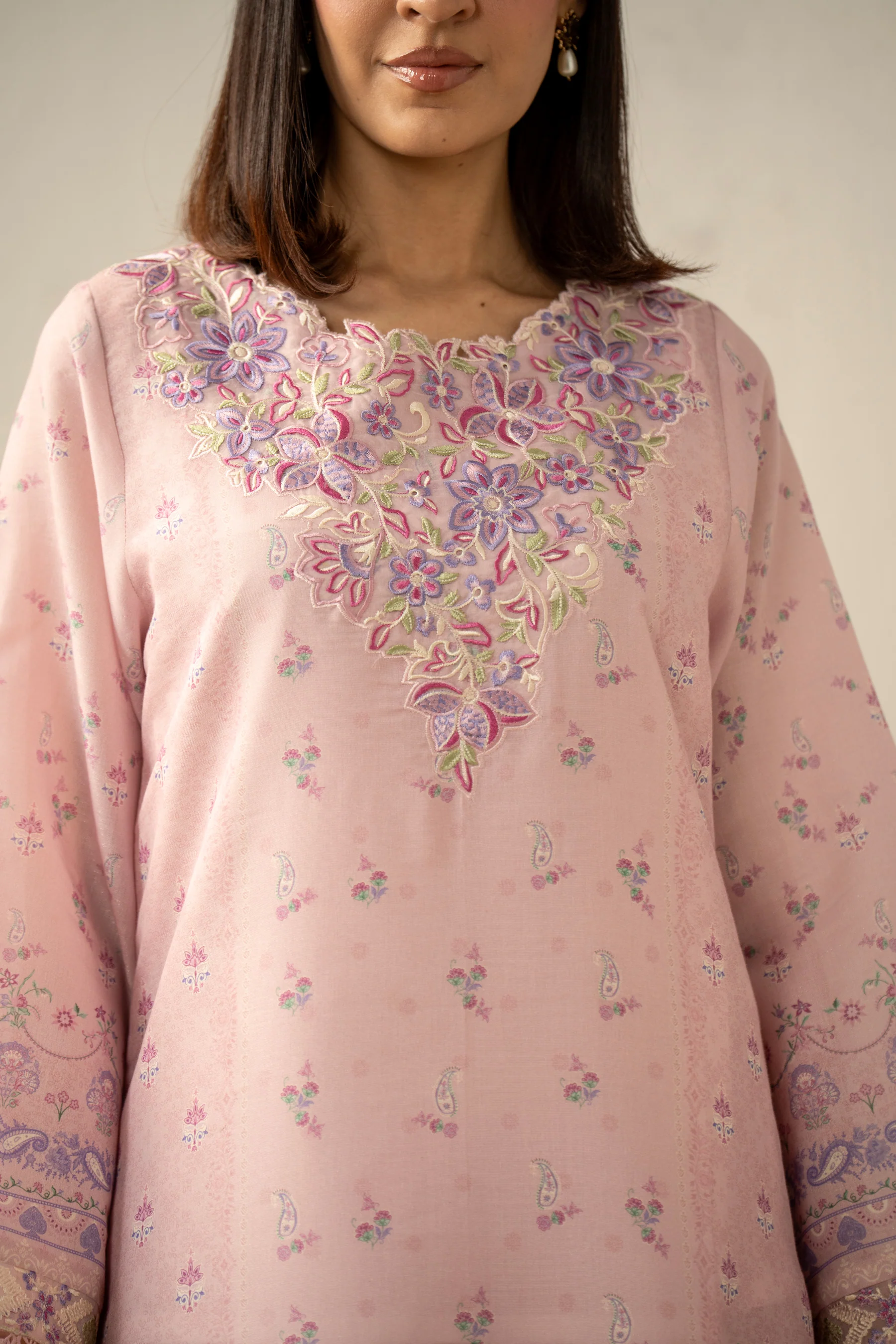 PRINTED EMBROIDERED CAMBRIC ZARI STITCHED SHIRT BOTTOM - Image 2