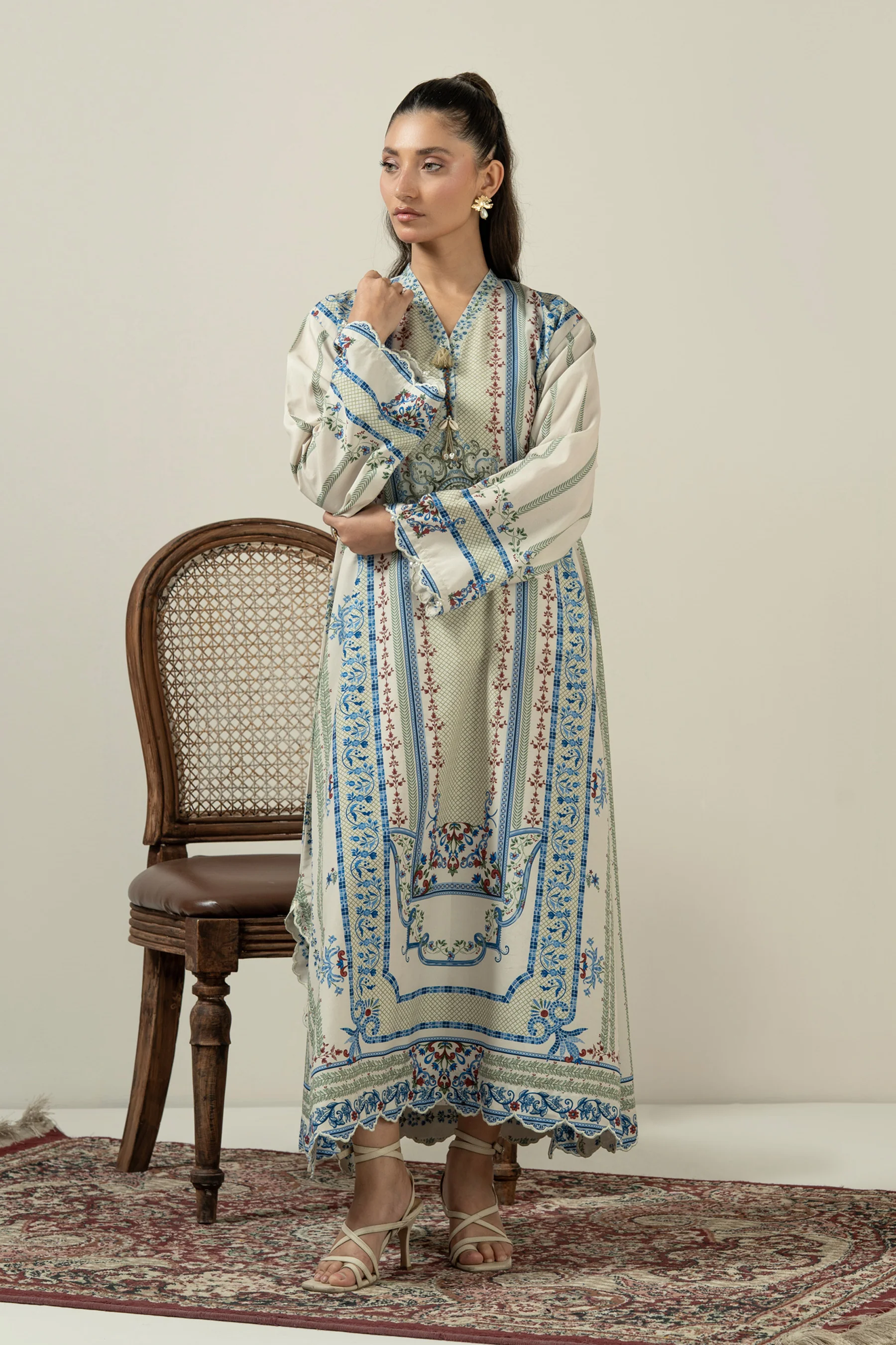 PRINTED POLY CAMBRIC STITCHED KAFTAN