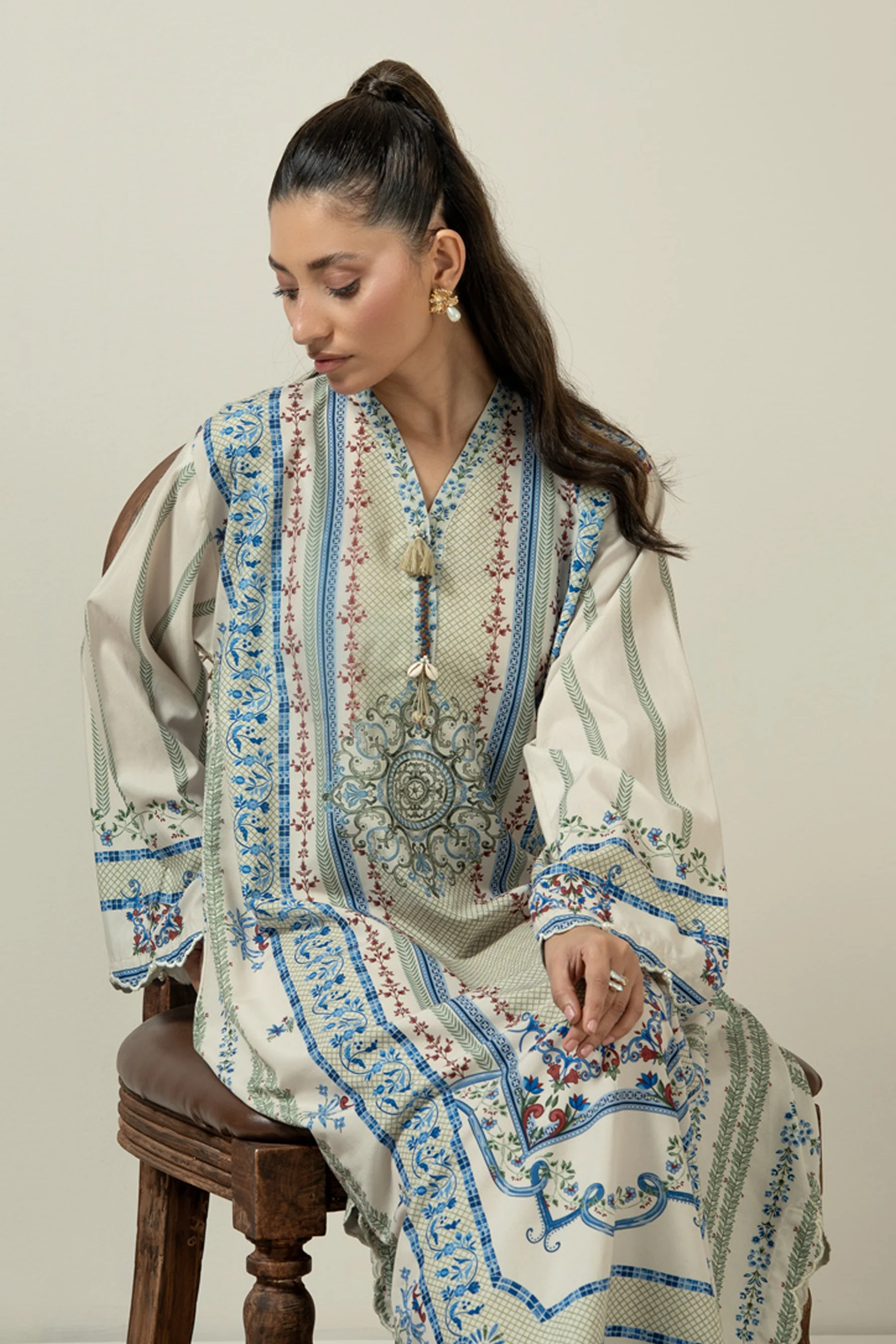 PRINTED POLY CAMBRIC STITCHED KAFTAN - Image 6