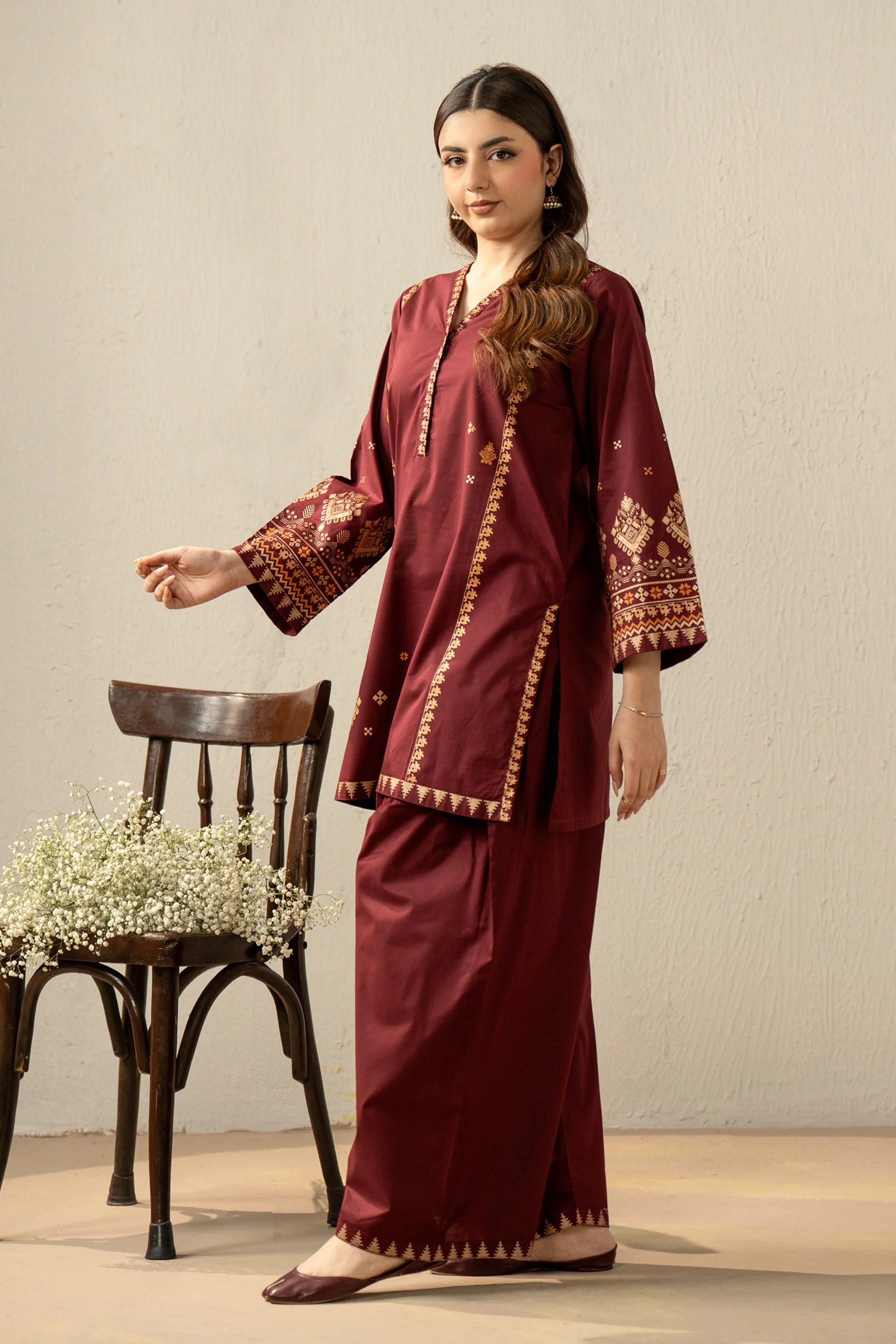 PRINTED SLUB LAWN STITCHED 2 PIECE SUIT - Image 3