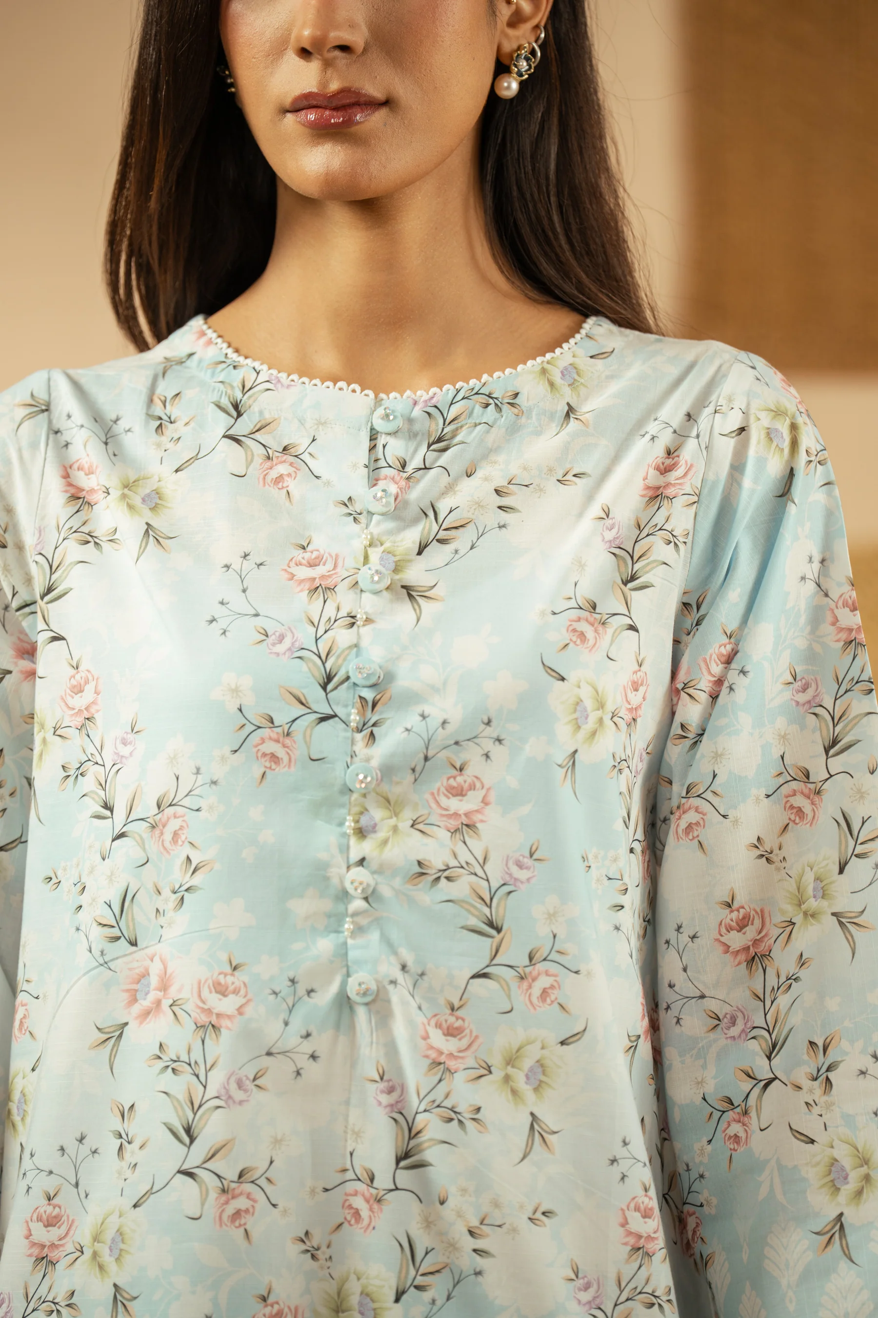 PRINTED SLUB LAWN STITCHED 3 PIECE SUIT - Image 2