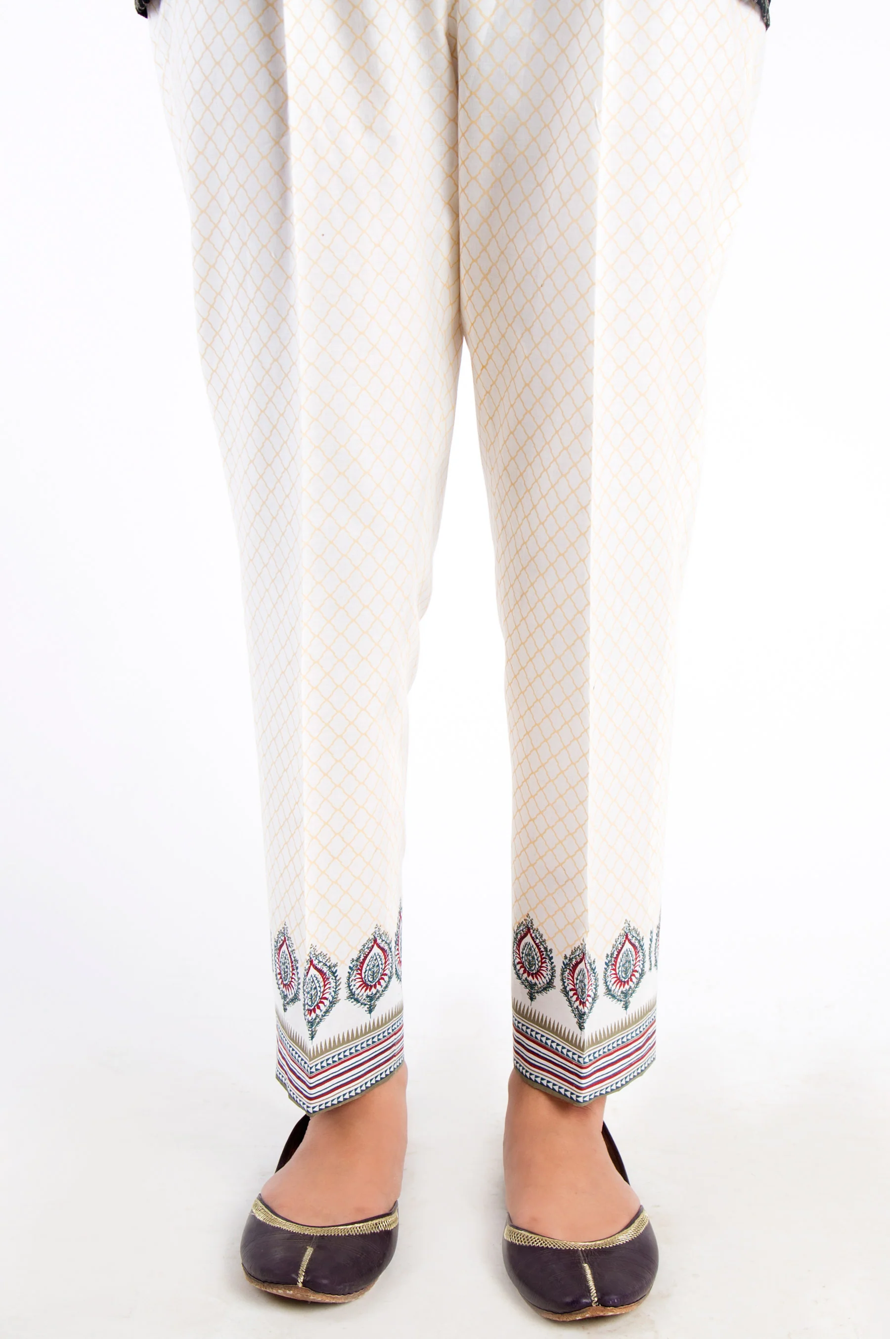 Screen Printed Cigarette Pants - White