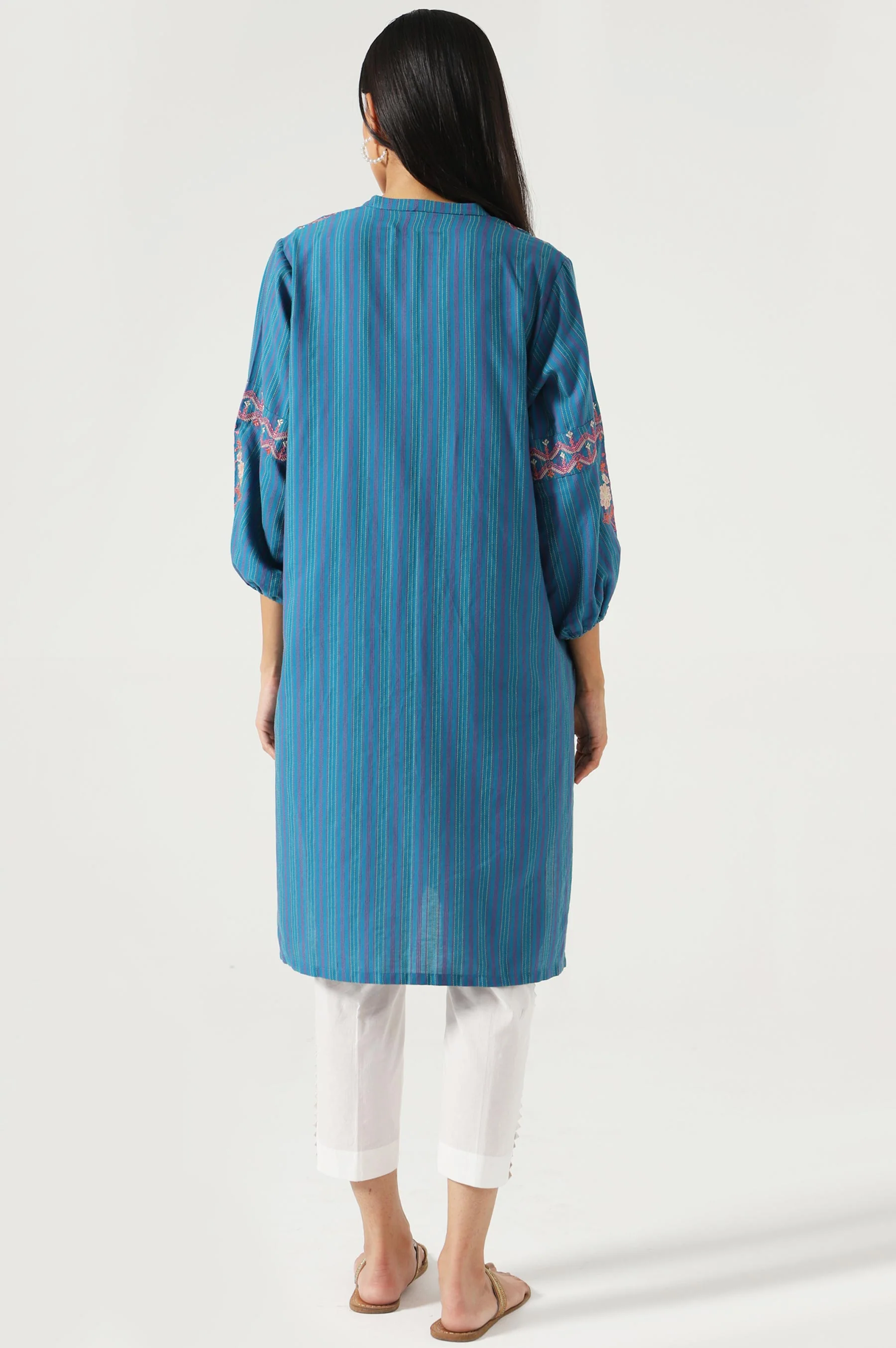 Stitched 1 Piece Embroidered Yarn Dyed Shirt - Image 5