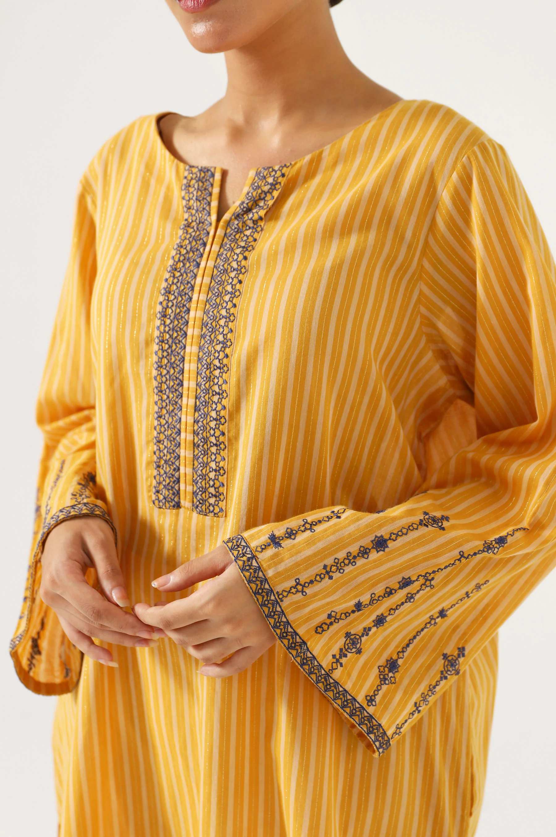 Stitched 1 Piece Embroidered Yarn Dyed Shirt - Image 3