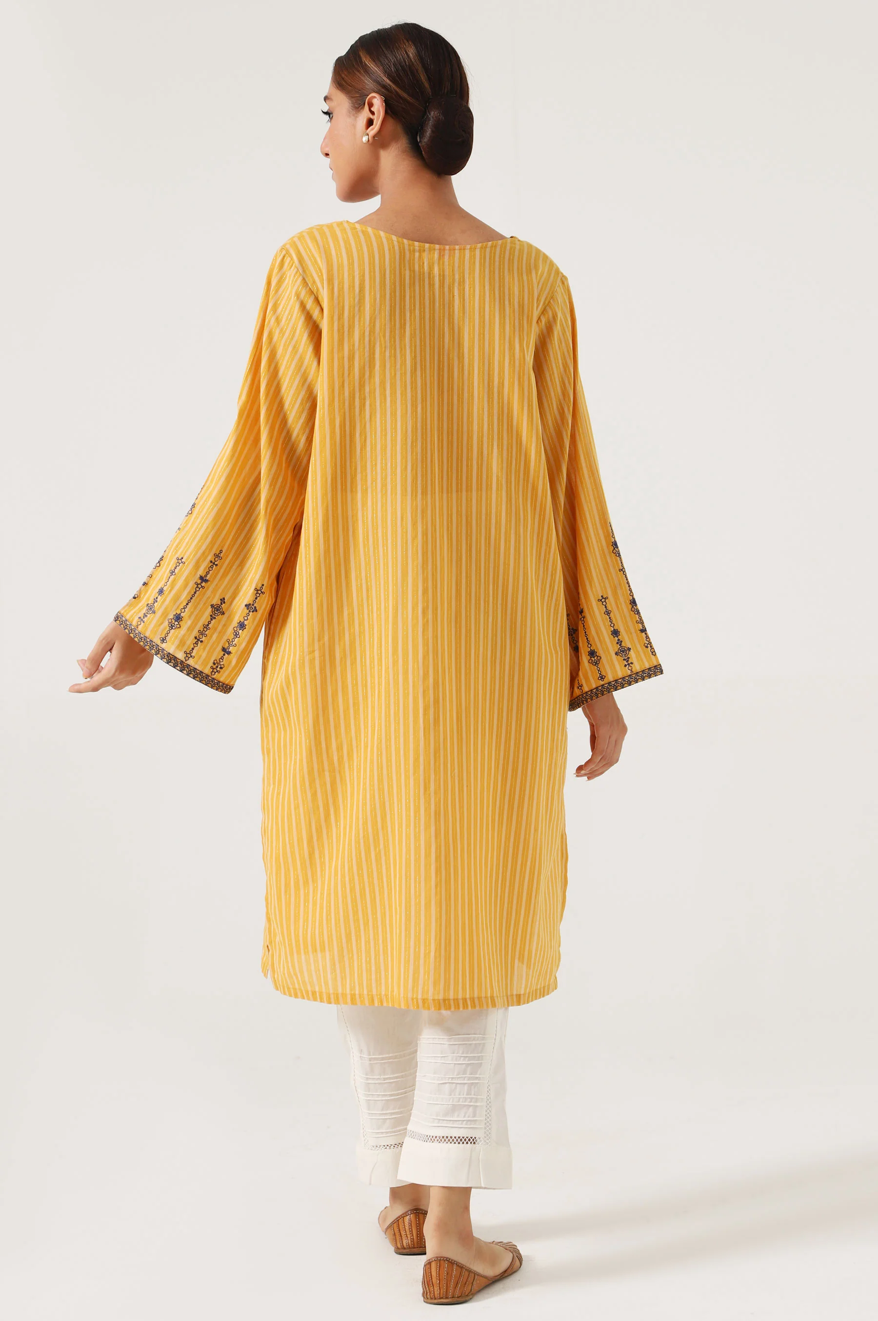 Stitched 1 Piece Embroidered Yarn Dyed Shirt - Image 4