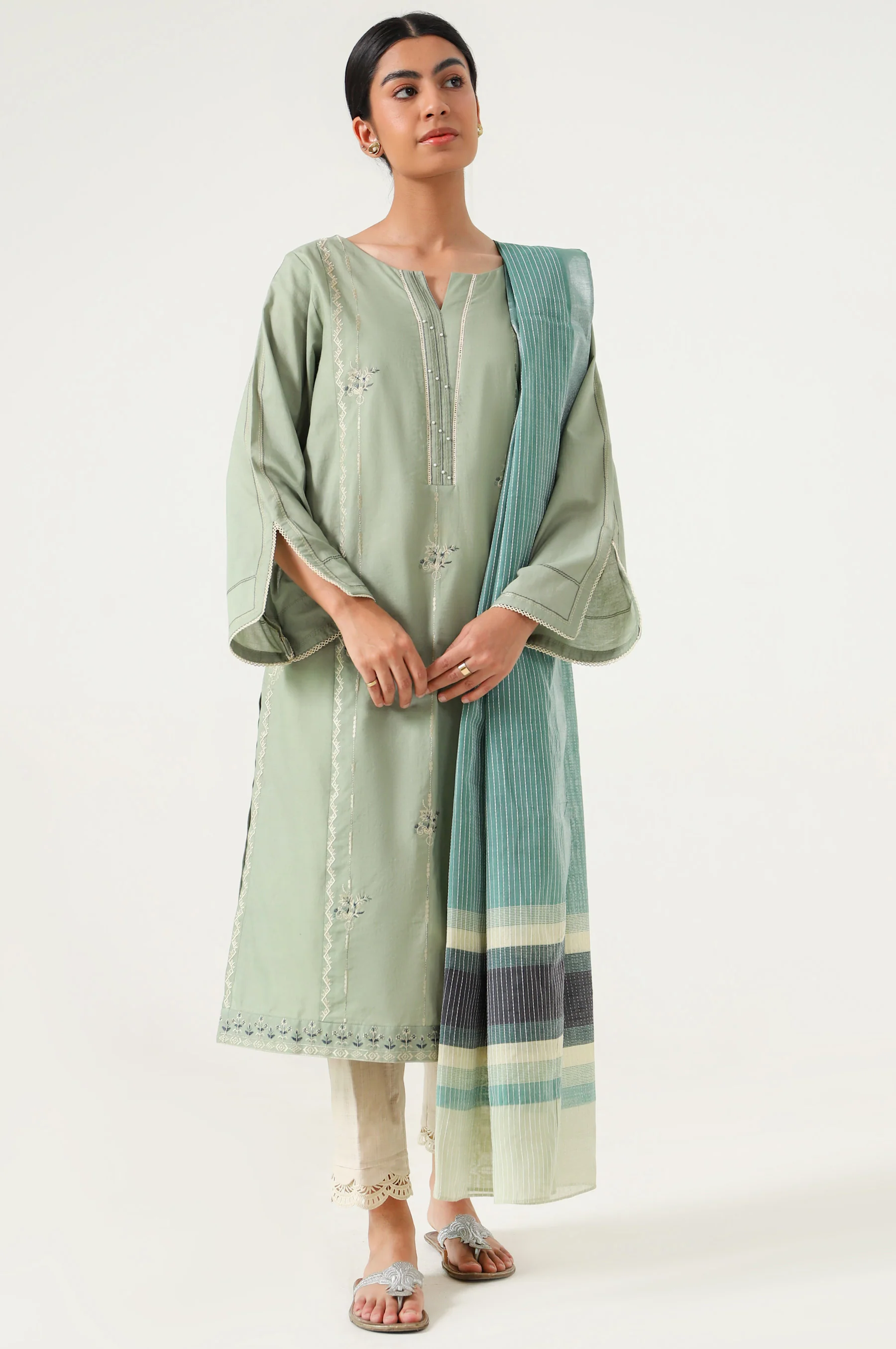 Stitched 2 Piece Embroidered Cambric Suit - Image 2