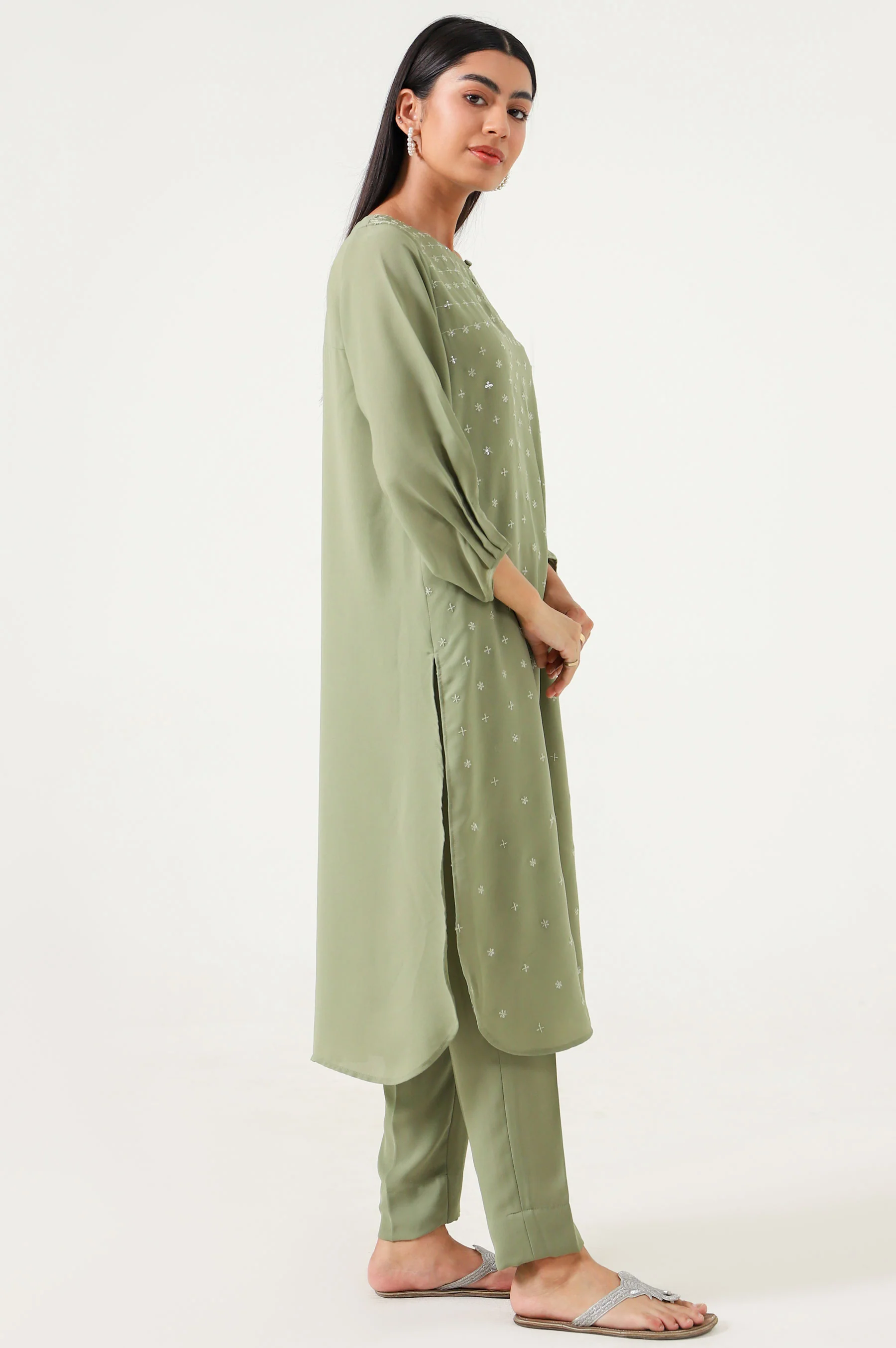 Stitched 2 Piece Embroidered Crepe Suit - Image 5