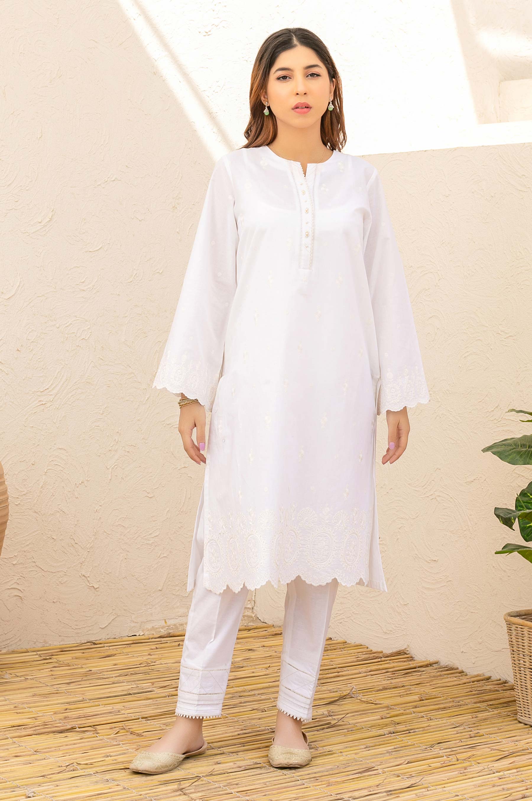 Stitched 1 Piece Embroidered Cambric Top - Image 2