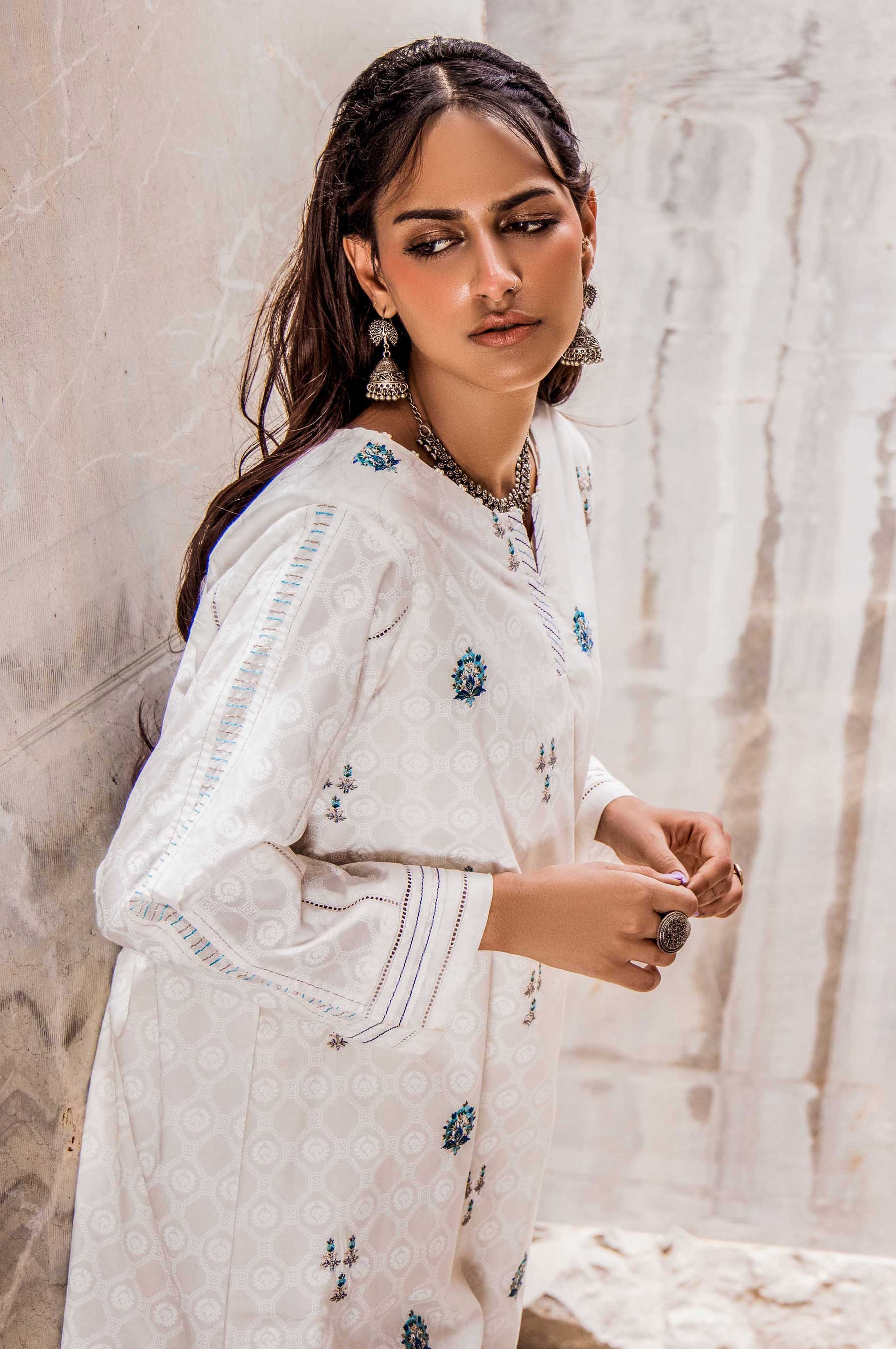 Stitched 1 Piece Embroidered Cambric Shirt - Image 4