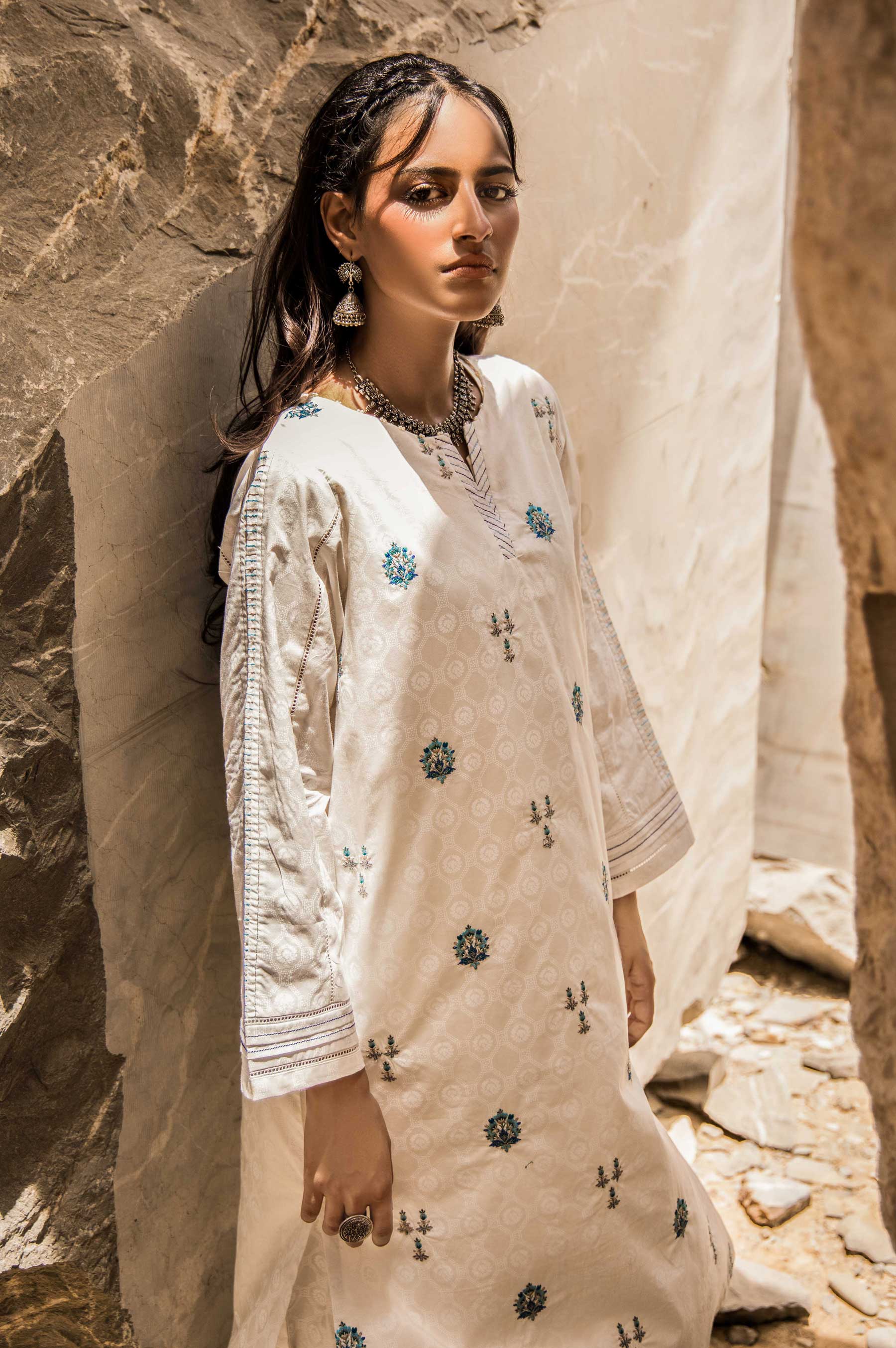 Stitched 1 Piece Embroidered Cambric Shirt - Image 5