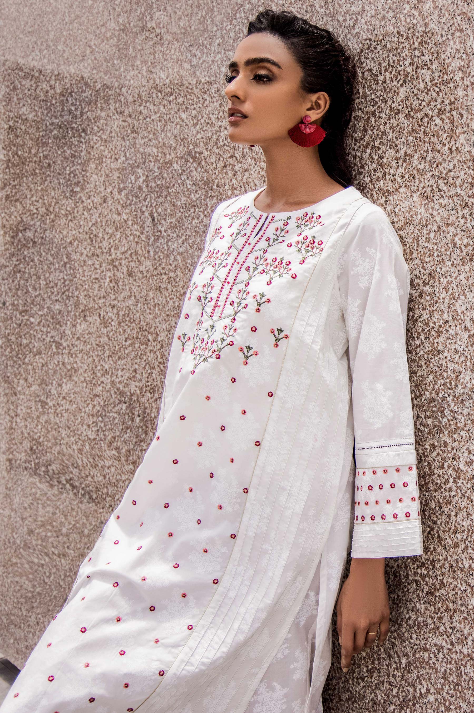 Stitched 1 Piece Embroidered Cambric Shirt - Image 3